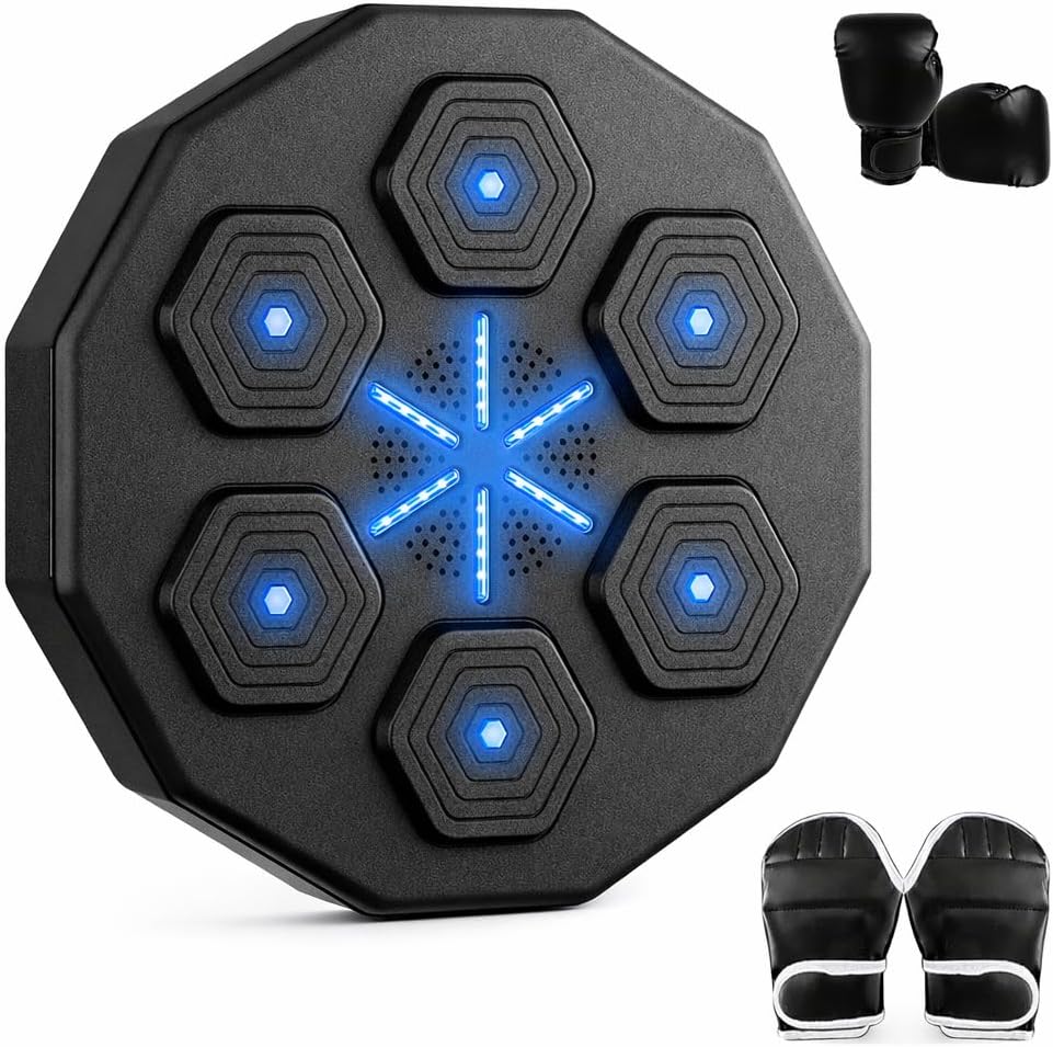 Music Boxing Machine, Ideal Gifts for Adults, Teens, Kids, Wall Mounted Electronic Bluetooth Punching Target with Boxing Gloves, Fun Boxing Games for Home