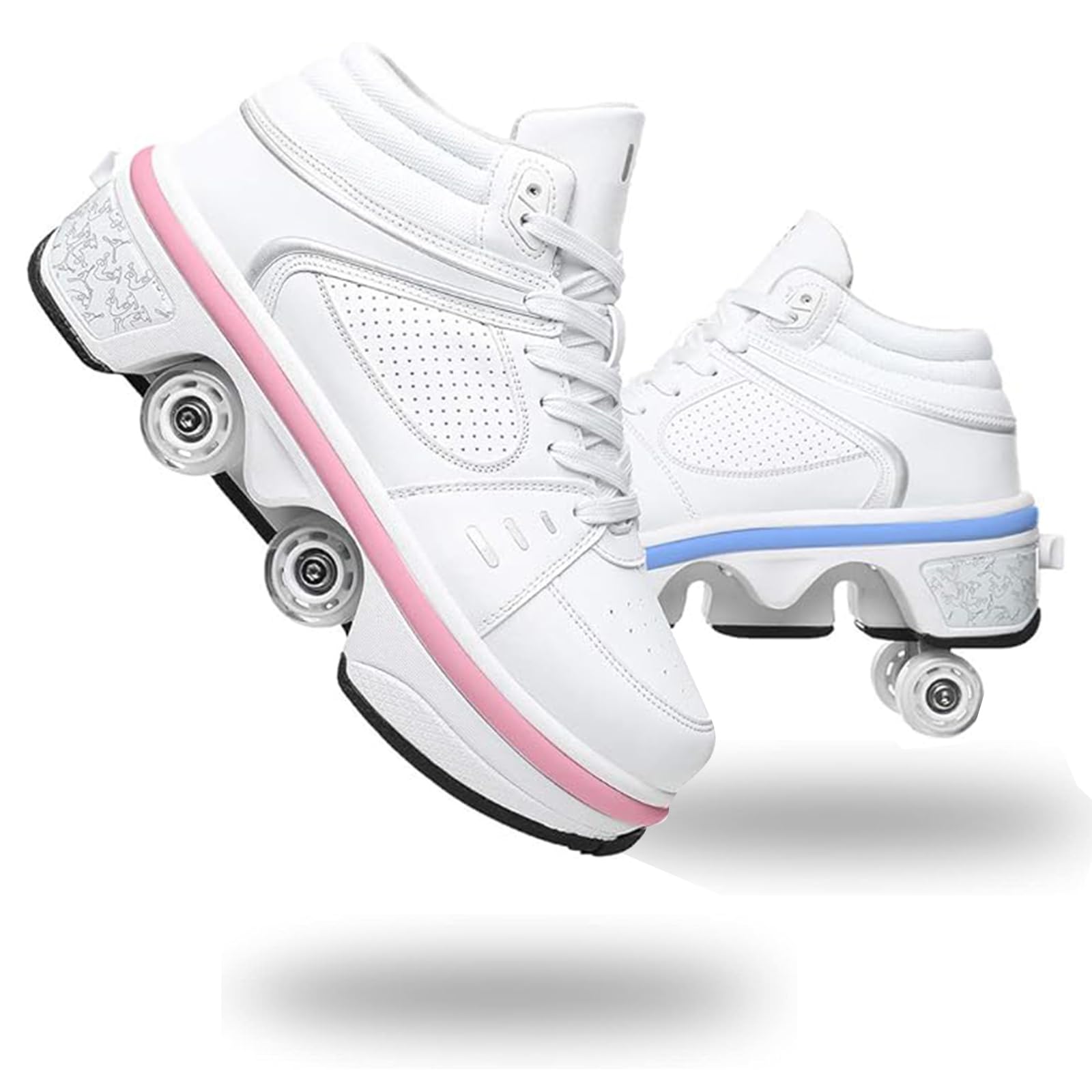 2-in-1 Roller Skate Shoes for Women Men, Double-Row Deform Retractable Removable Roller Skates, Shoes with Wheels for Girls/Boys, Sneakers with Wheels for Outdoor