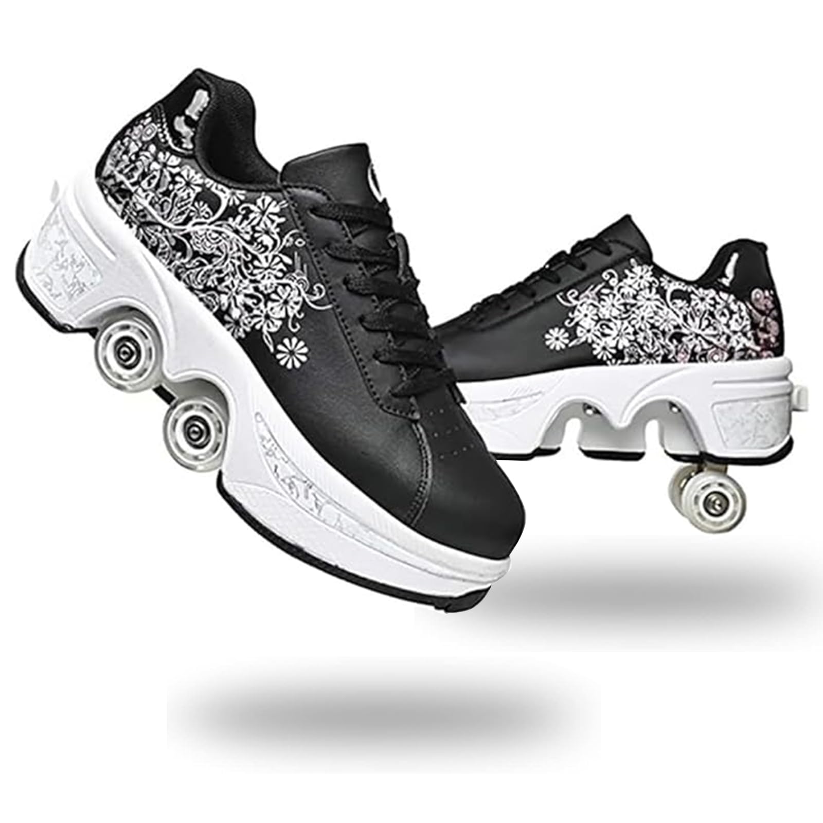 2-in-1 Roller Skate Shoes for Women Men, Double-Row Deform Retractable Removable Roller Skates, Shoes with Wheels for Girls/Boys, Sneakers with Wheels for Outdoor