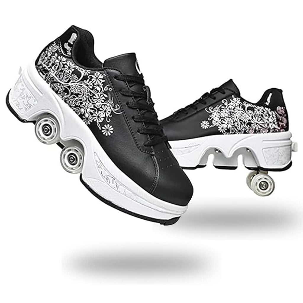 2-in-1 Roller Skate Shoes for Women Men, Double-Row Deform Retractable Removable Roller Skates, Shoes with Wheels for Girls/Boys, Sneakers with Wheels for Outdoor