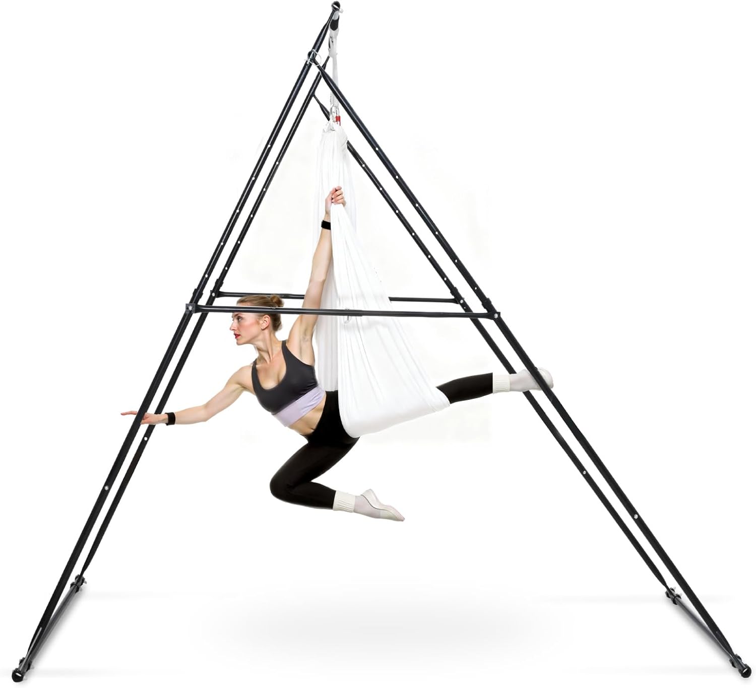 VEVOR Yoga Stand Frame, Max 440.9 lbs Load Swing Stand, Triangular Structure Aerial Rig, Aerial Silk Stands with EVA Foam & 6.6-Yard Yoga Hammock, 4-Level Horizontal & 6-Level Vertical Adjustment