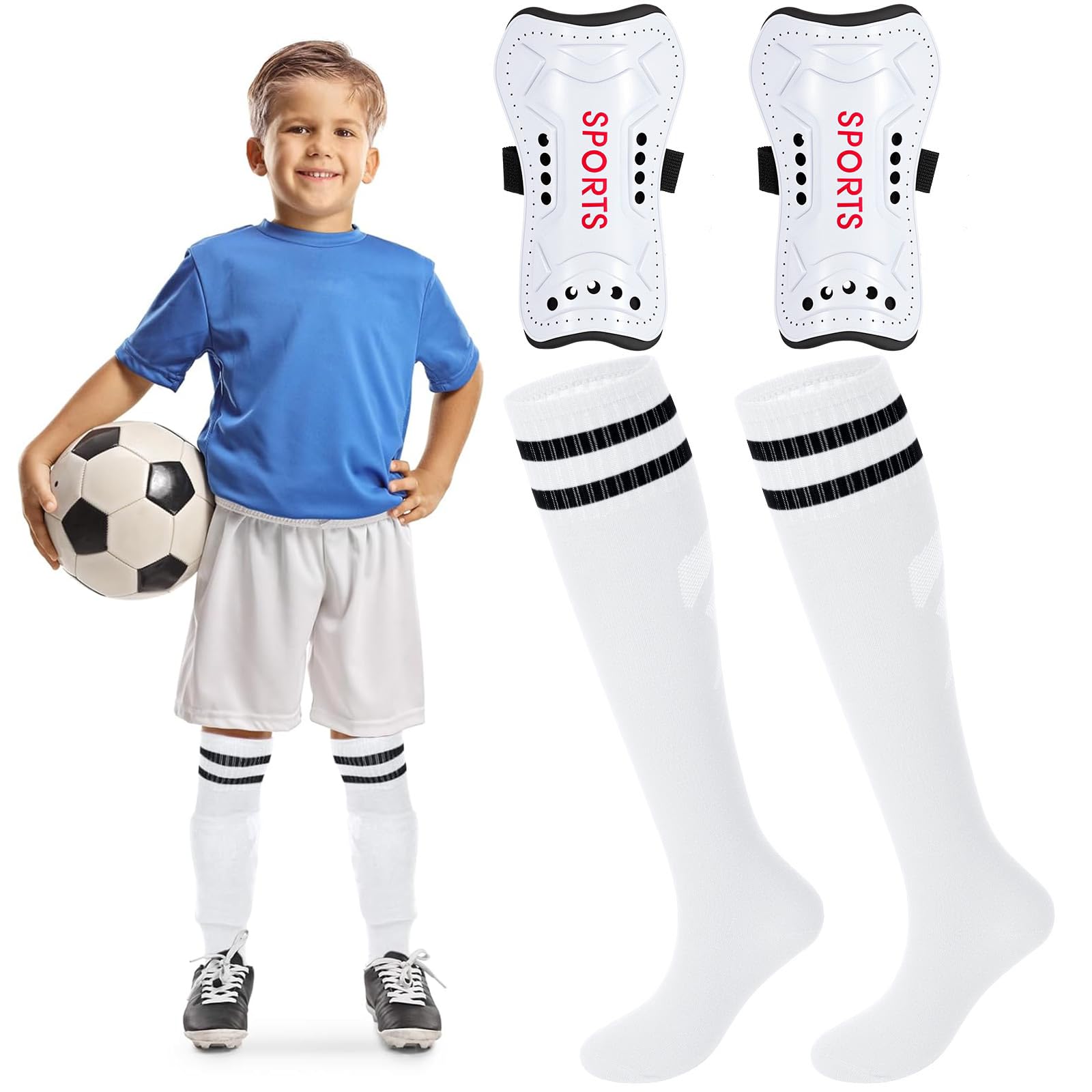 Syhood Soccer Shin Guards and Socks for Toddler Kids Youth, Lightweight Soccer Shin Pads Protective Defender Gear for 3-5, 5-10, 10-15 Years Old Children Teen Boys Girls Sports Game