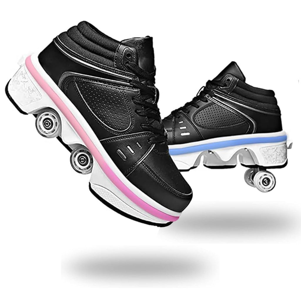 2-in-1 Roller Skate Shoes for Women Men, Double-Row Deform Retractable Removable Roller Skates, Shoes with Wheels for Girls/Boys, Sneakers with Wheels for Outdoor