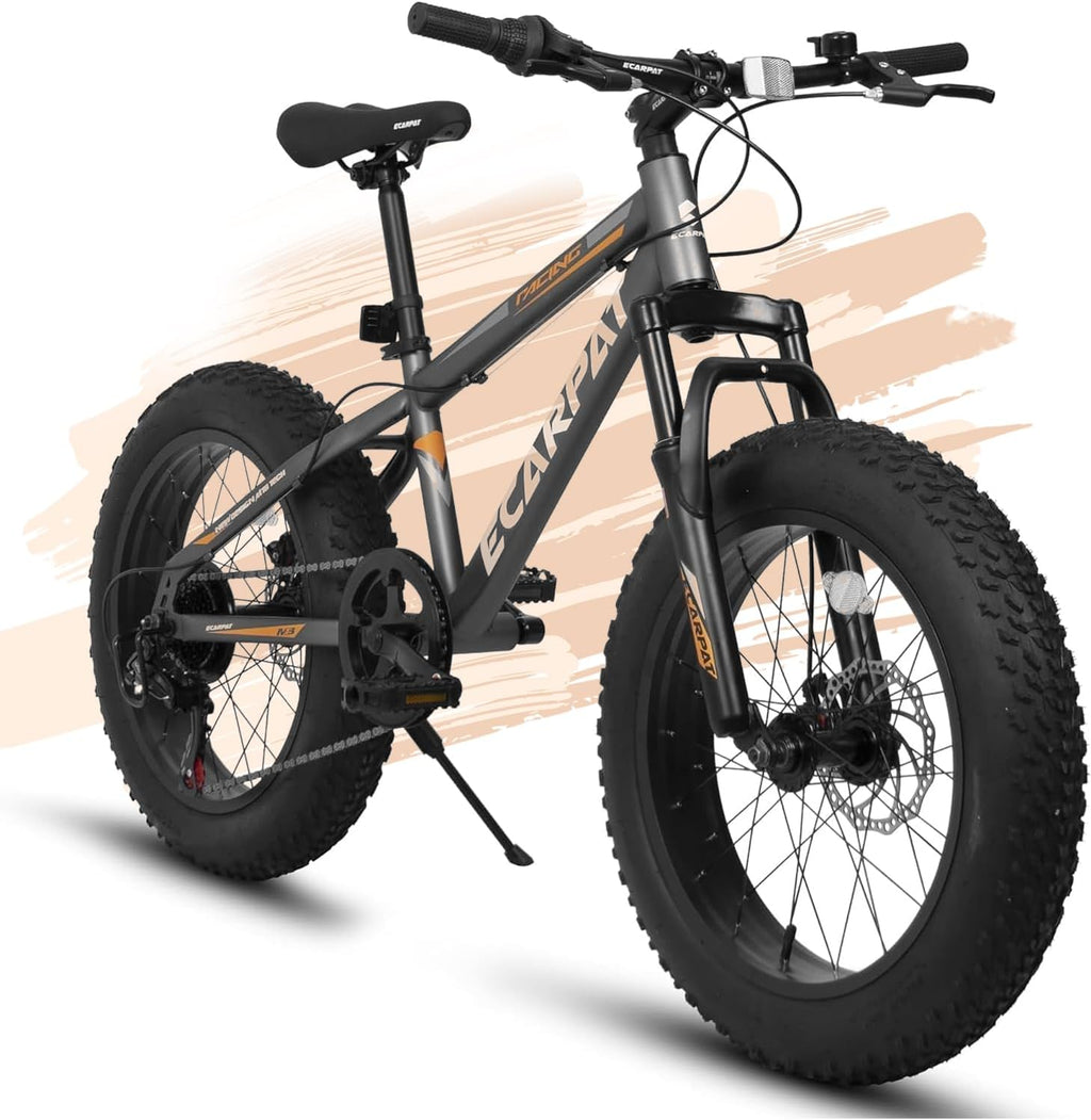 20x4 Inch Fat Tire Mountain Bike,Dual Disc Brakes Suspension Fork, 7-Speed Boys Girls Mountain Bikes, All Terrain Kids Mountain Bikes for Boys and Girls 8-15 Years Old