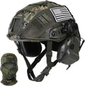 Tactical Helmet with Headset,Adjustable Helmet with Helmet Cover and Fcae Mask for Cosplay Military Tactical Airsoft Gear