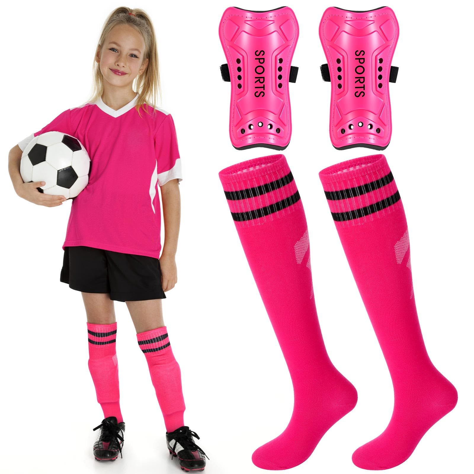 Syhood Soccer Shin Guards and Socks for Toddler Kids Youth, Lightweight Soccer Shin Pads Protective Defender Gear for 3-5, 5-10, 10-15 Years Old Children Teen Boys Girls Sports Game