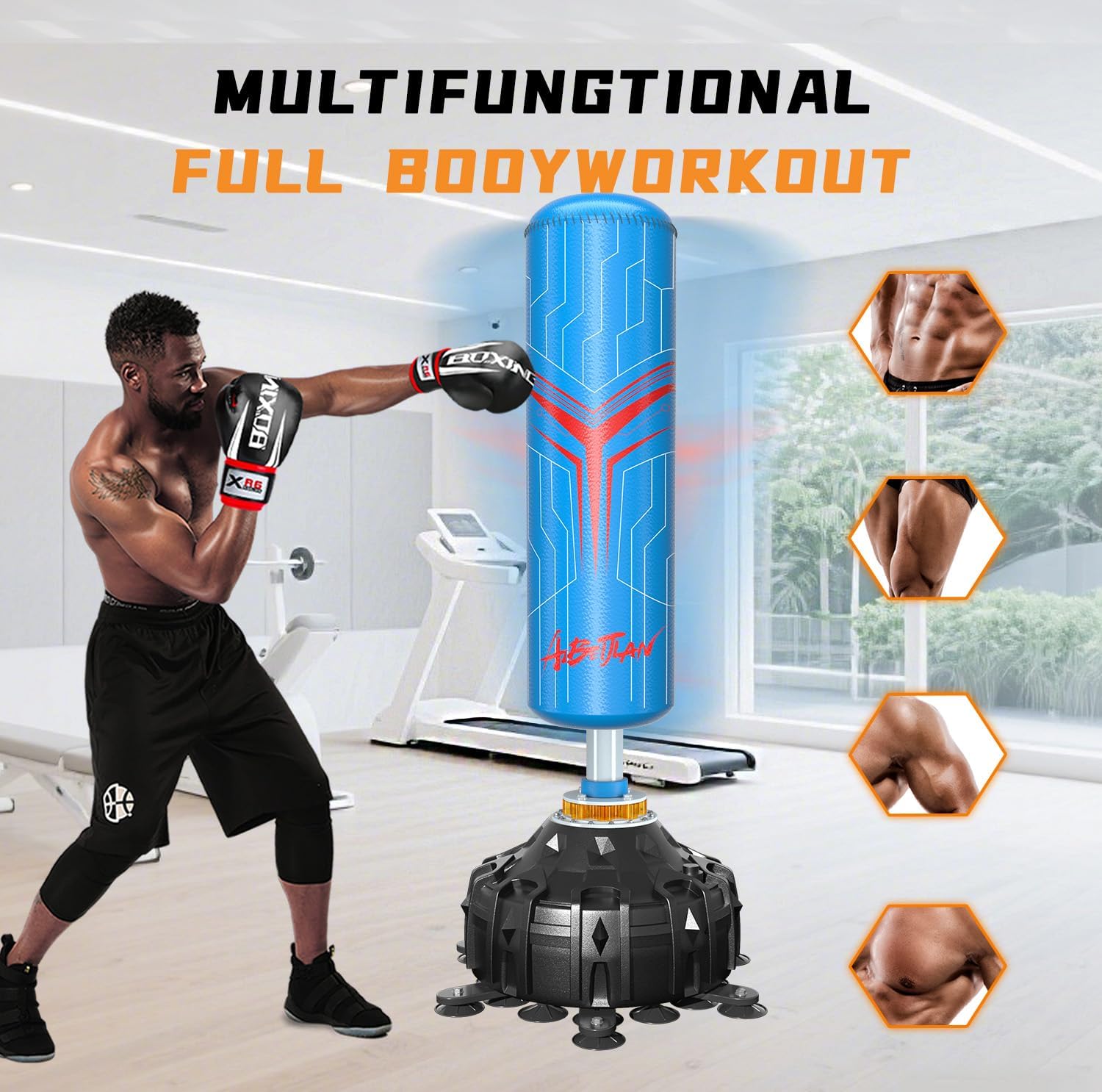 Freestanding Punching Bag,with Boxing Gloves Heavy Boxing Bag with Suction Cup Base for Adult - Boxing Training Equipment Kickboxing Bags for Training MMA Muay Thai Fitness Home Gym