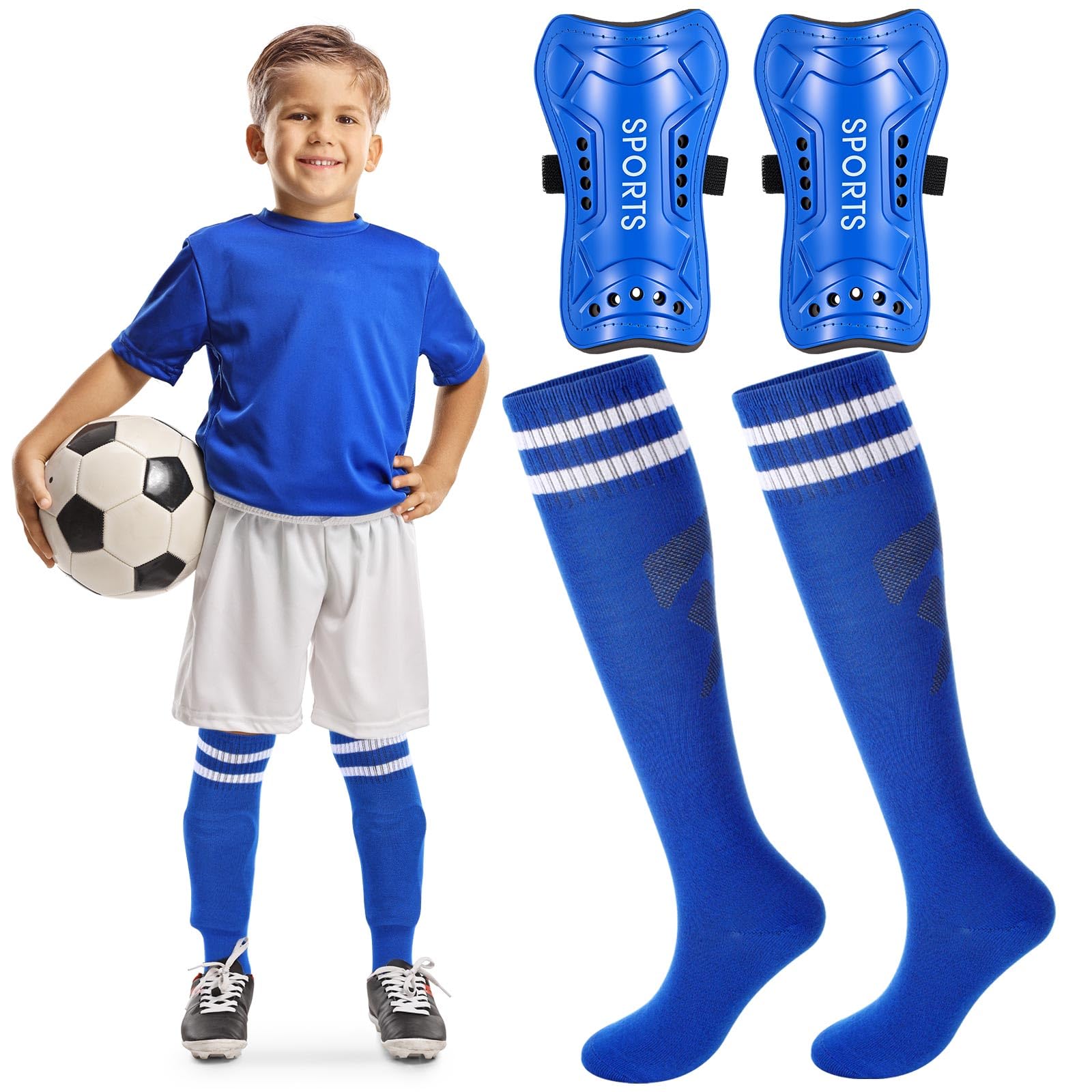 Syhood Soccer Shin Guards and Socks for Toddler Kids Youth, Lightweight Soccer Shin Pads Protective Defender Gear for 3-5, 5-10, 10-15 Years Old Children Teen Boys Girls Sports Game