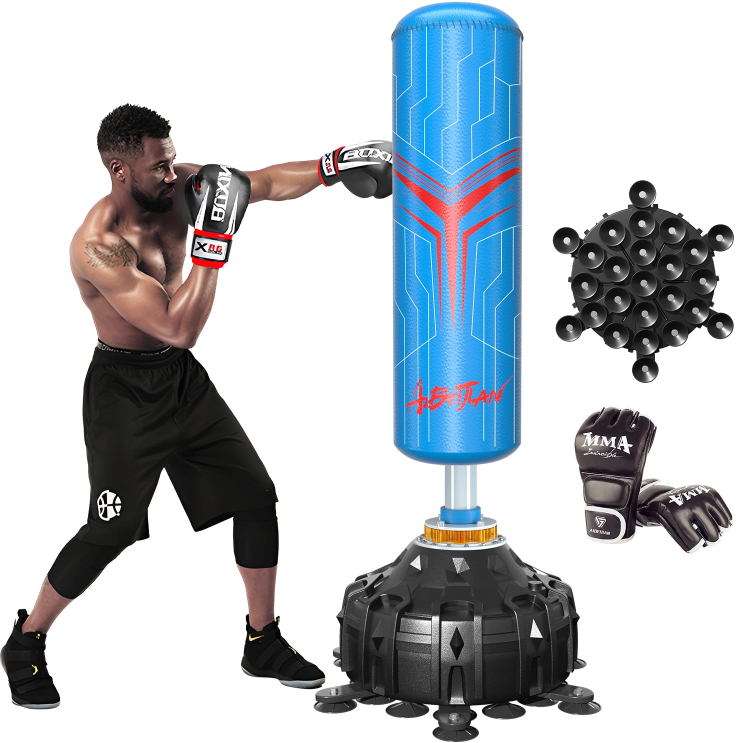 Freestanding Punching Bag,with Boxing Gloves Heavy Boxing Bag with Suction Cup Base for Adult - Boxing Training Equipment Kickboxing Bags for Training MMA Muay Thai Fitness Home Gym