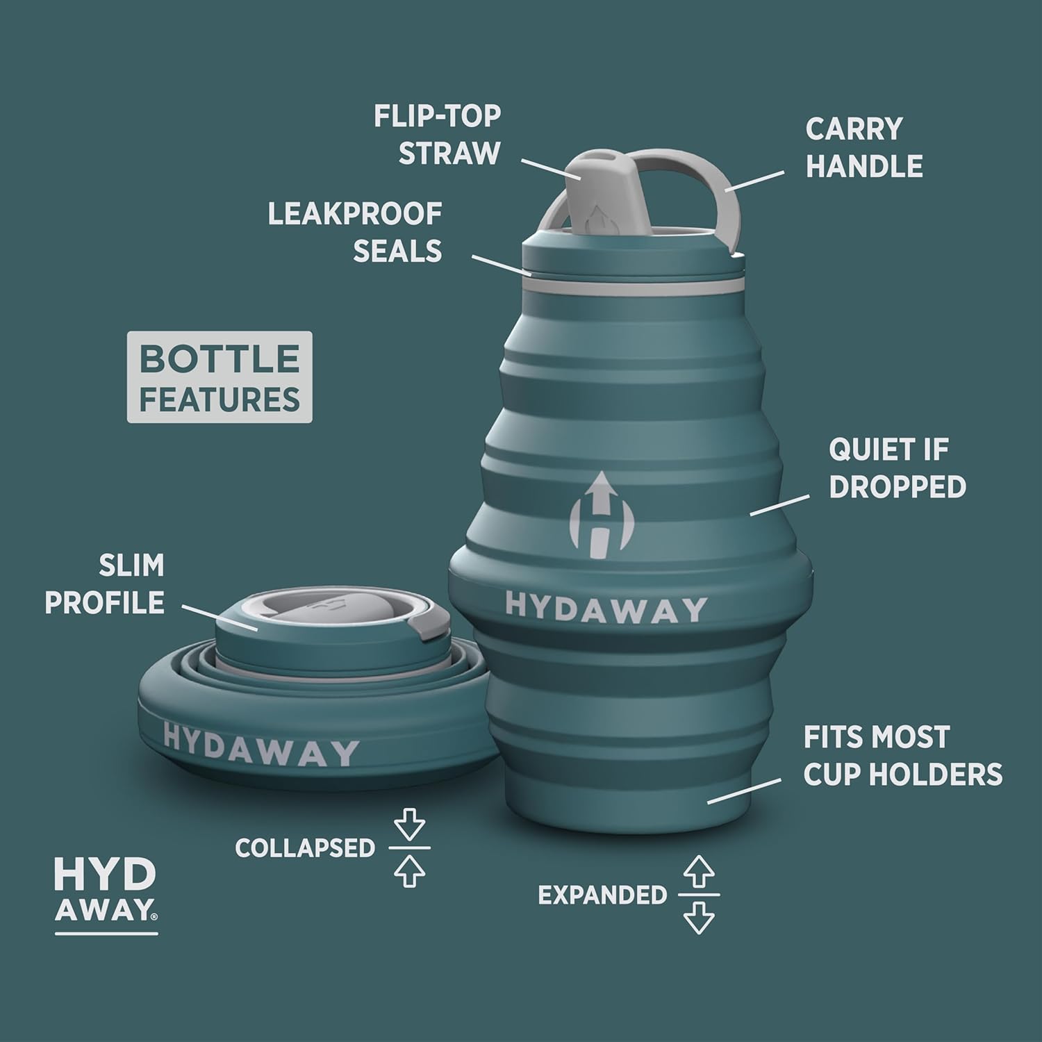 HYDAWAY 17oz Collapsible Water Bottle - BPA-Free, Leakproof, Lightweight, and Space-Saving - Perfect for Travel, Hiking, and Everyday Hydration