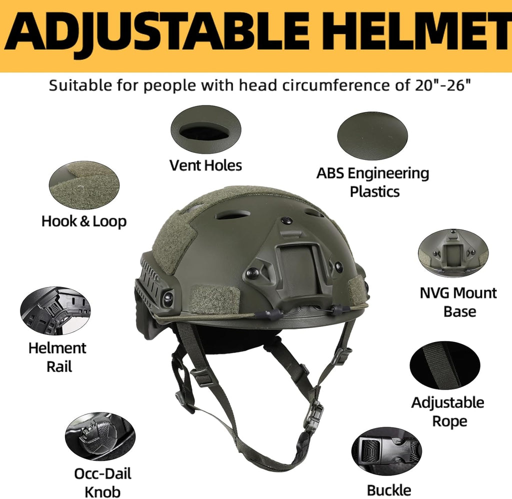 Tactical Helmet with Headset,Adjustable Helmet with Helmet Cover and Fcae Mask for Cosplay Military Tactical Airsoft Gear