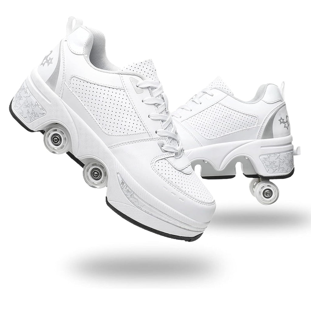2-in-1 Roller Skate Shoes for Women Men, Double-Row Deform Retractable Removable Roller Skates, Shoes with Wheels for Girls/Boys, Sneakers with Wheels for Outdoor