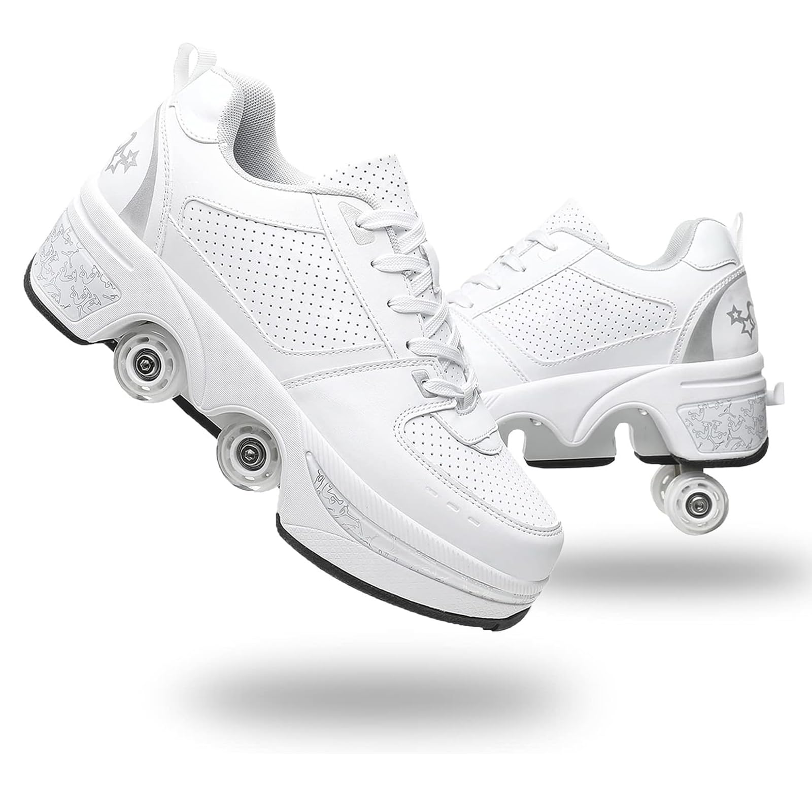 2-in-1 Roller Skate Shoes for Women Men, Double-Row Deform Retractable Removable Roller Skates, Shoes with Wheels for Girls/Boys, Sneakers with Wheels for Outdoor