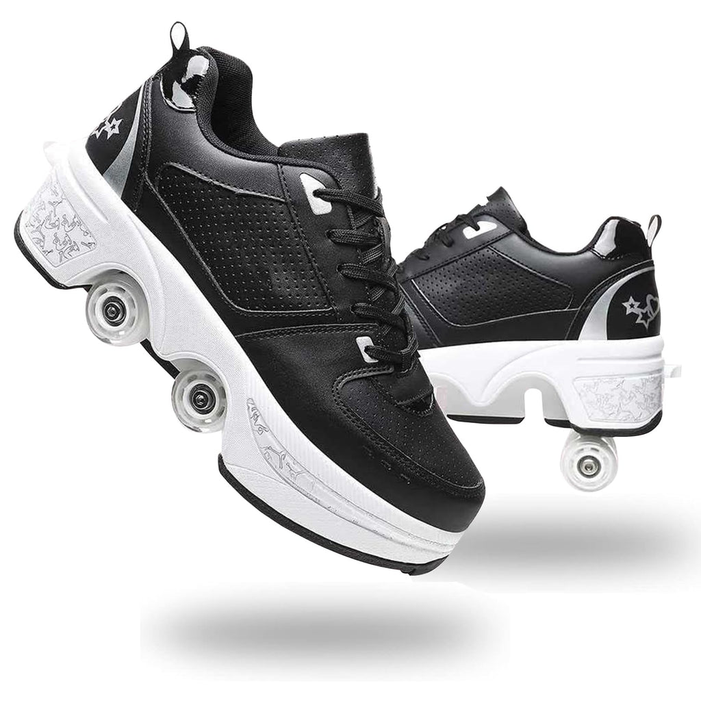 2-in-1 Roller Skate Shoes for Women Men, Double-Row Deform Retractable Removable Roller Skates, Shoes with Wheels for Girls/Boys, Sneakers with Wheels for Outdoor
