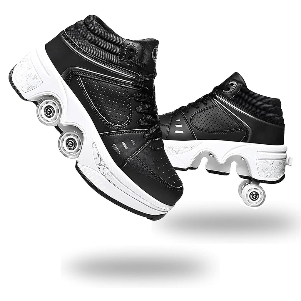 2-in-1 Roller Skate Shoes for Women Men, Double-Row Deform Retractable Removable Roller Skates, Shoes with Wheels for Girls/Boys, Sneakers with Wheels for Outdoor