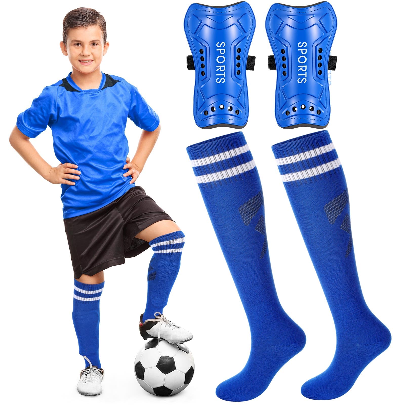Syhood Soccer Shin Guards and Socks for Toddler Kids Youth, Lightweight Soccer Shin Pads Protective Defender Gear for 3-5, 5-10, 10-15 Years Old Children Teen Boys Girls Sports Game