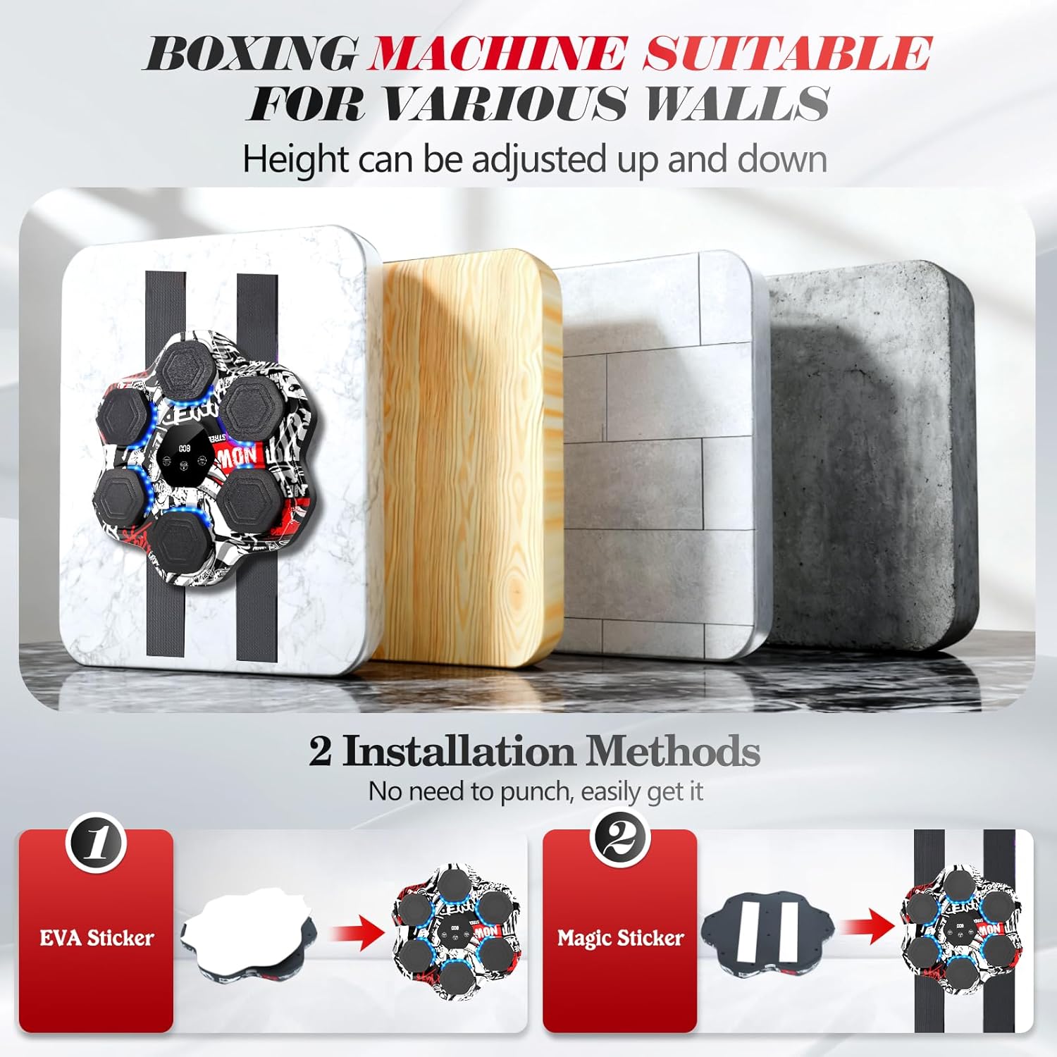 Music Boxing Machine, Smart Bluetooth Punching Machine with Gloves, 6 Target Large Size Punching, LED Electronic Workout Target with 9 Modes & 9 Speeds