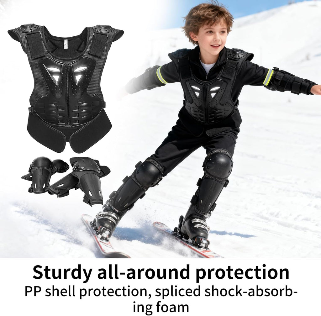 Motocross Gear - Thoracic Protector with Knee and Elbow Protectors | Motorcycle Riding Gear for Boys and Girls 8-15 Years Old Motorcycle Bike Ski Skating