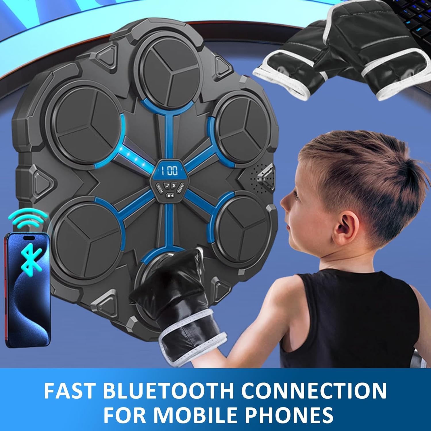 Saker 2026 Music Boxing Machine with LED Punch Counter & Bluetooth Speaker - Wall Mounted Interactive Fitness Game with Cool Lights - Fun Sports Toy for Family, Adults