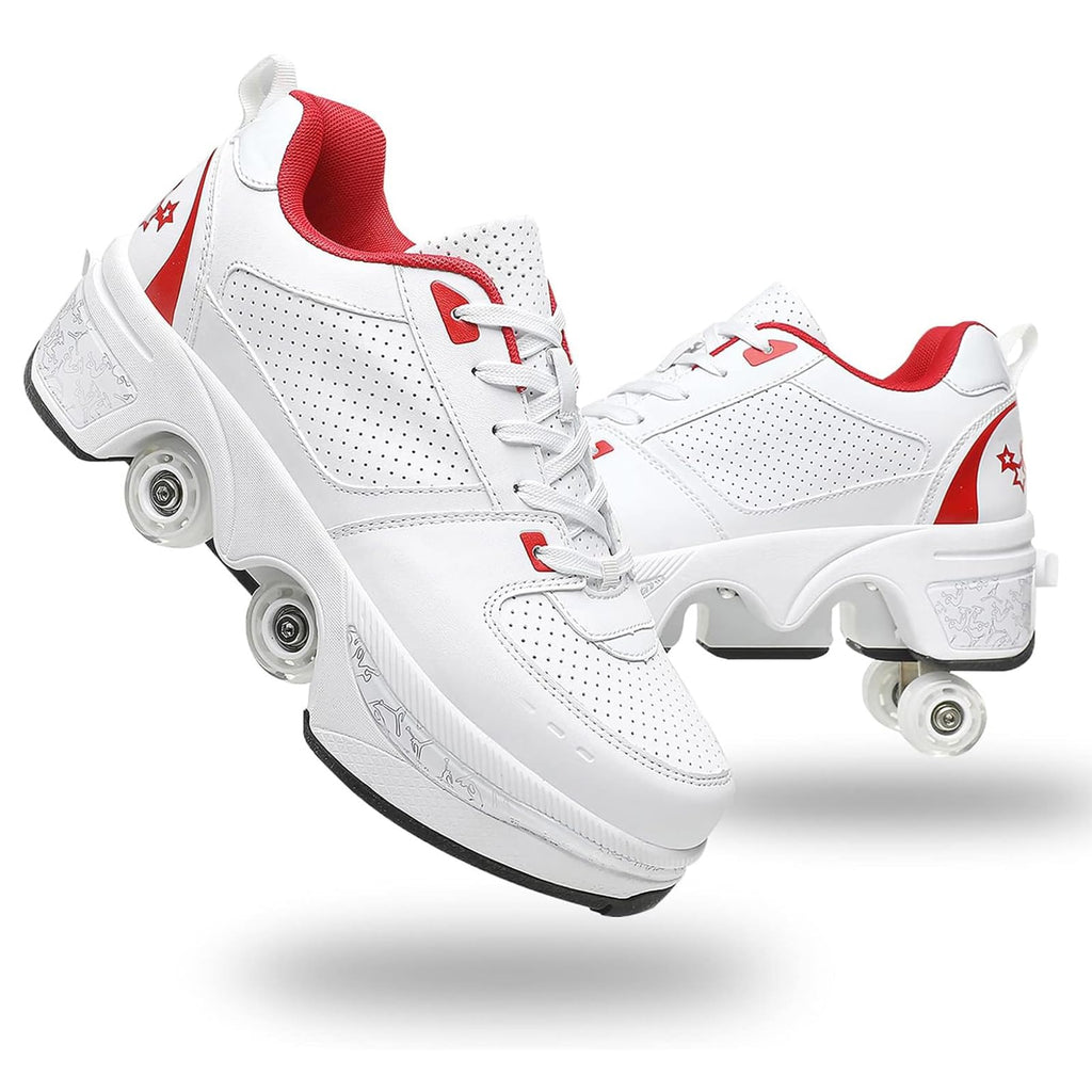 2-in-1 Roller Skate Shoes for Women Men, Double-Row Deform Retractable Removable Roller Skates, Shoes with Wheels for Girls/Boys, Sneakers with Wheels for Outdoor