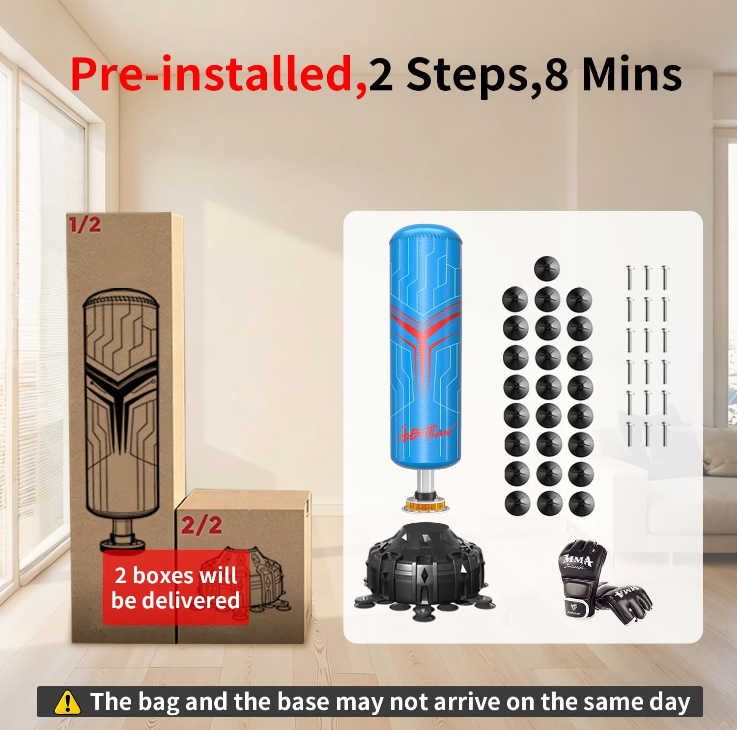 Freestanding Punching Bag,with Boxing Gloves Heavy Boxing Bag with Suction Cup Base for Adult - Boxing Training Equipment Kickboxing Bags for Training MMA Muay Thai Fitness Home Gym