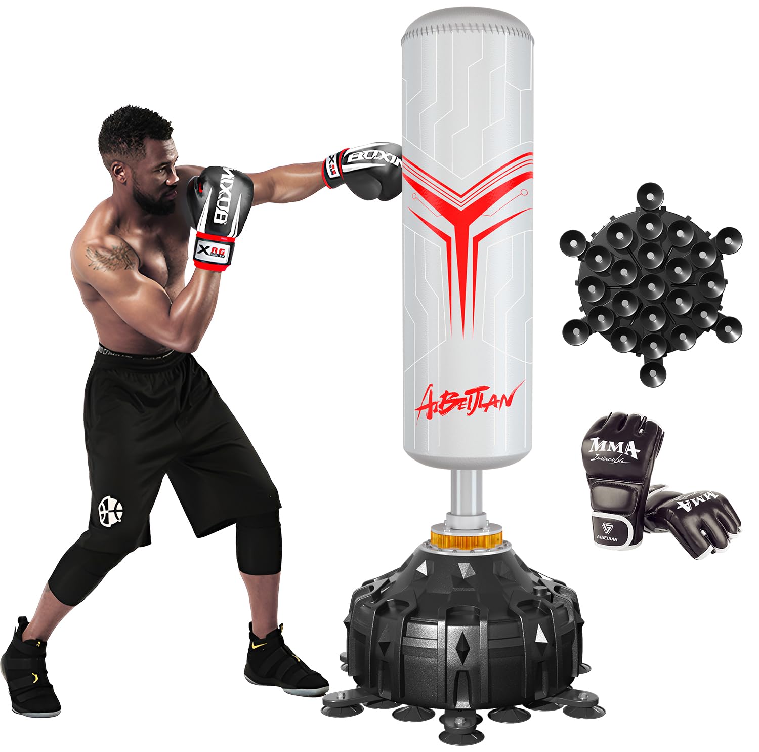 Freestanding Punching Bag,with Boxing Gloves Heavy Boxing Bag with Suction Cup Base for Adult - Boxing Training Equipment Kickboxing Bags for Training MMA Muay Thai Fitness Home Gym