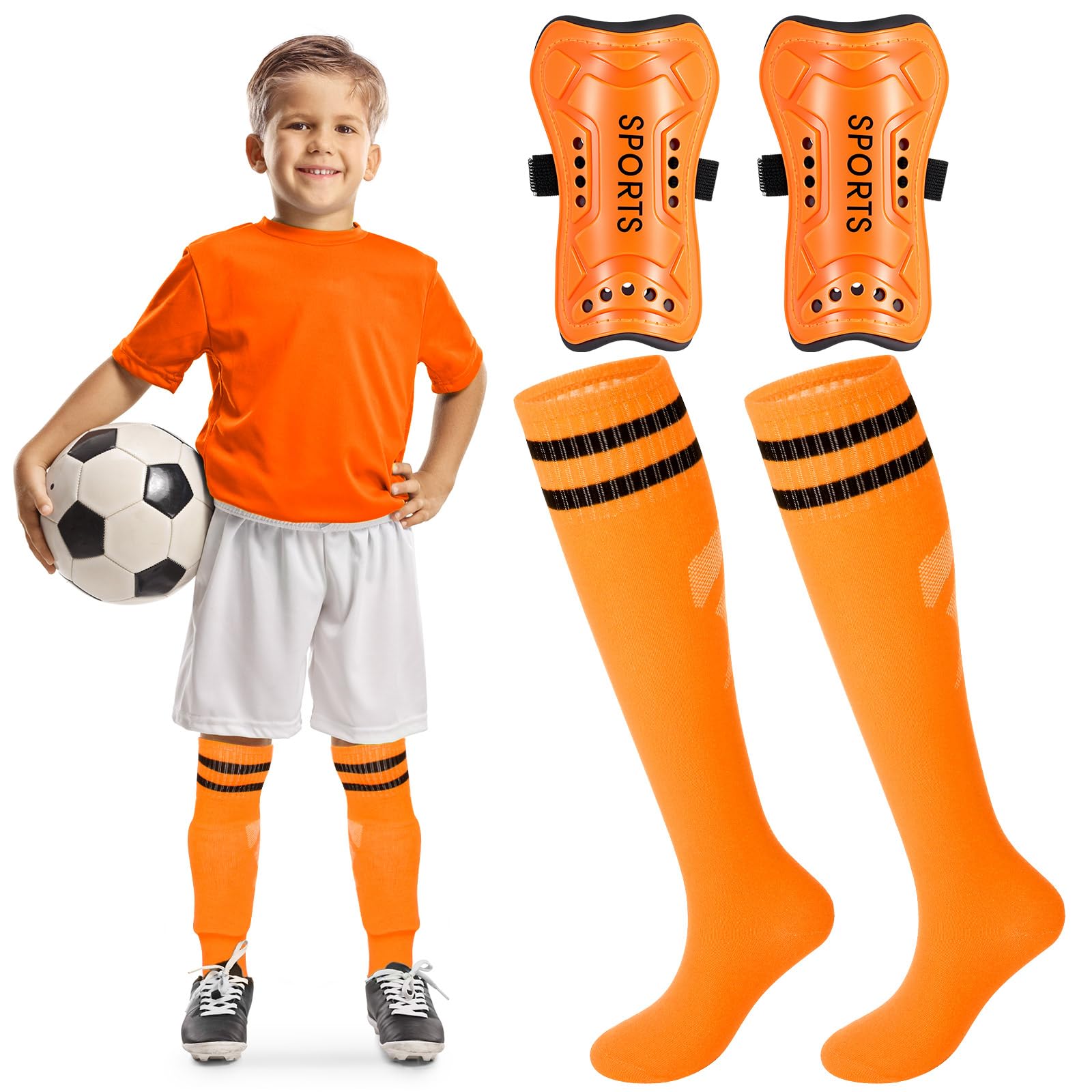 Syhood Soccer Shin Guards and Socks for Toddler Kids Youth, Lightweight Soccer Shin Pads Protective Defender Gear for 3-5, 5-10, 10-15 Years Old Children Teen Boys Girls Sports Game