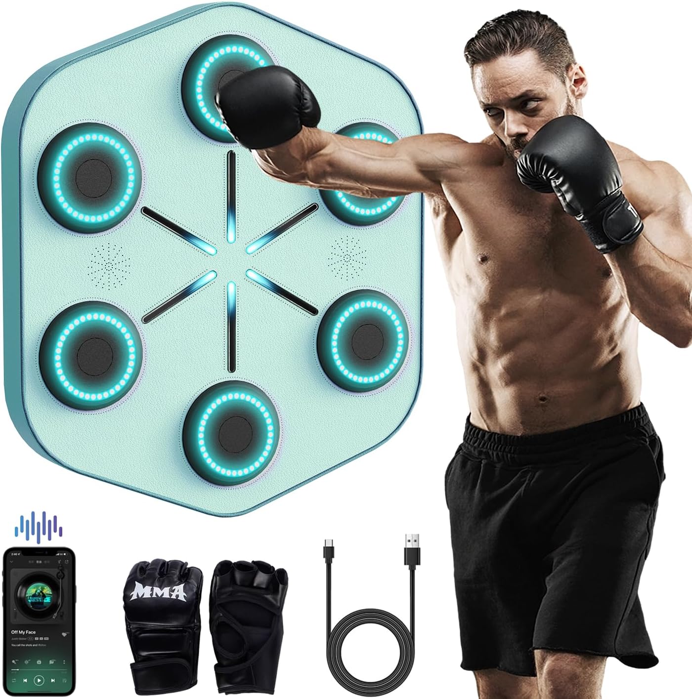 Smart Music Boxing Machine with app,Boxing Machine with Rhythm-Syncing Music and Lights，Wall-Mounted Interactive Punching Machine for Home and Gym Fitness.