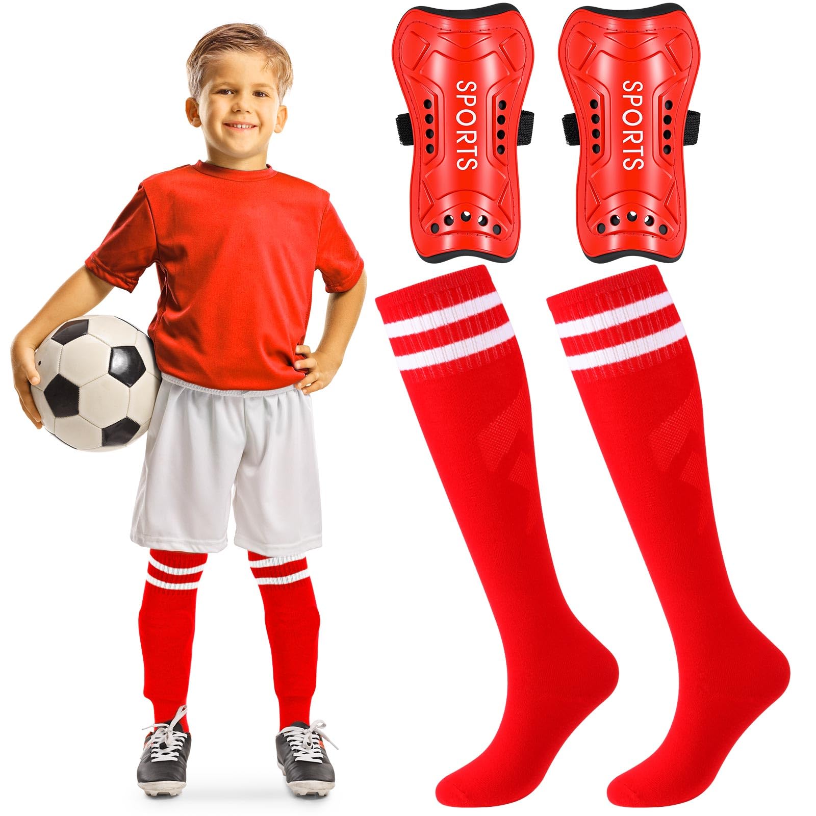 Syhood Soccer Shin Guards and Socks for Toddler Kids Youth, Lightweight Soccer Shin Pads Protective Defender Gear for 3-5, 5-10, 10-15 Years Old Children Teen Boys Girls Sports Game