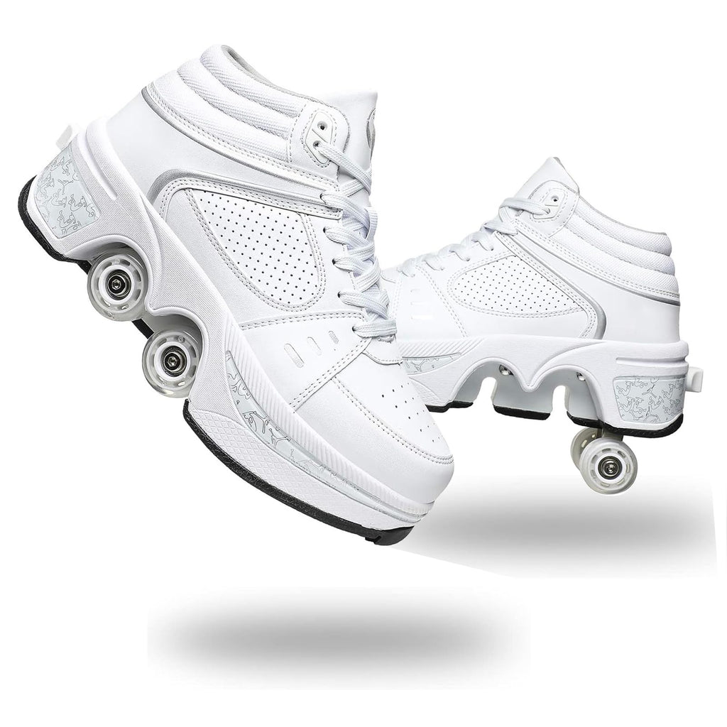 2-in-1 Roller Skate Shoes for Women Men, Double-Row Deform Retractable Removable Roller Skates, Shoes with Wheels for Girls/Boys, Sneakers with Wheels for Outdoor