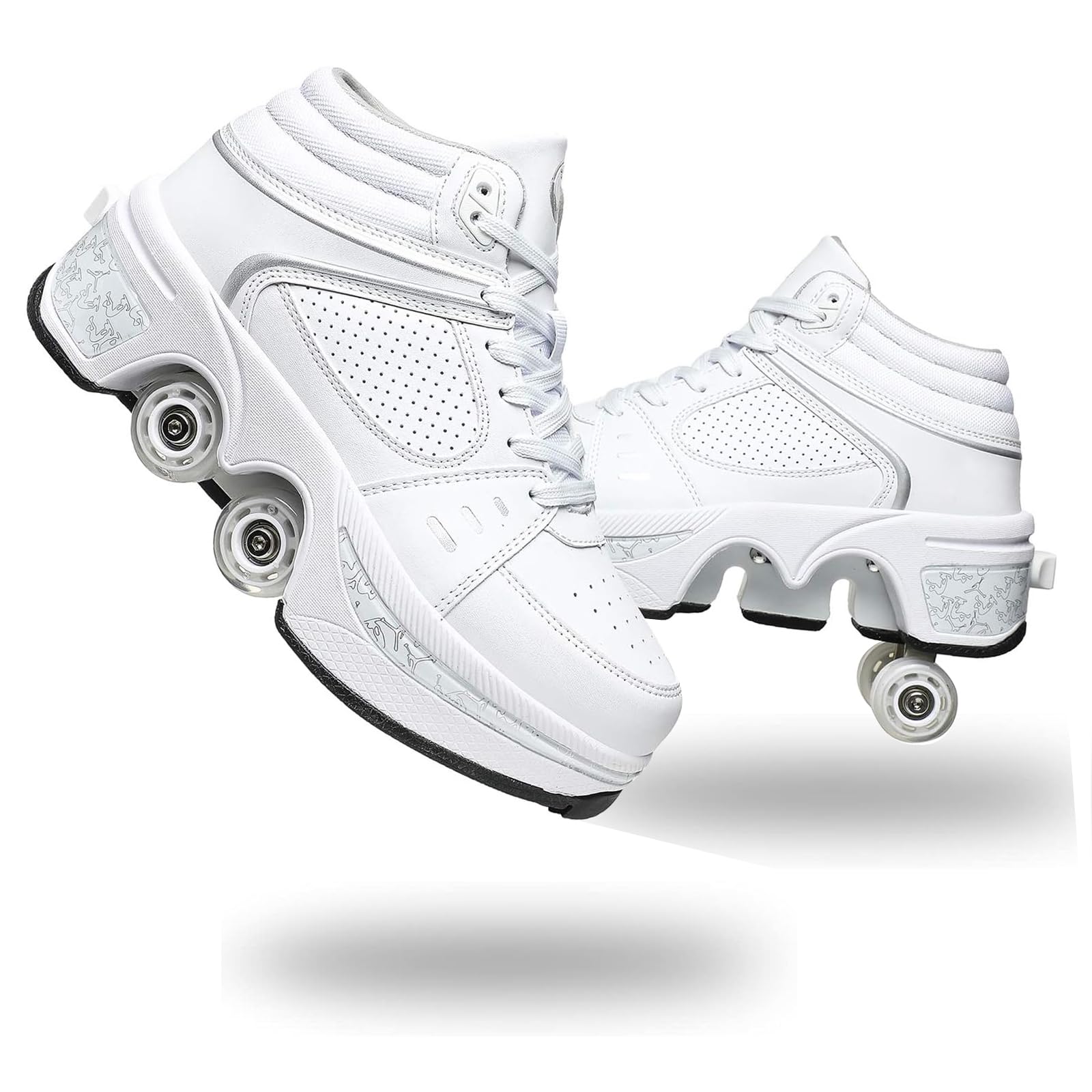2-in-1 Roller Skate Shoes for Women Men, Double-Row Deform Retractable Removable Roller Skates, Shoes with Wheels for Girls/Boys, Sneakers with Wheels for Outdoor