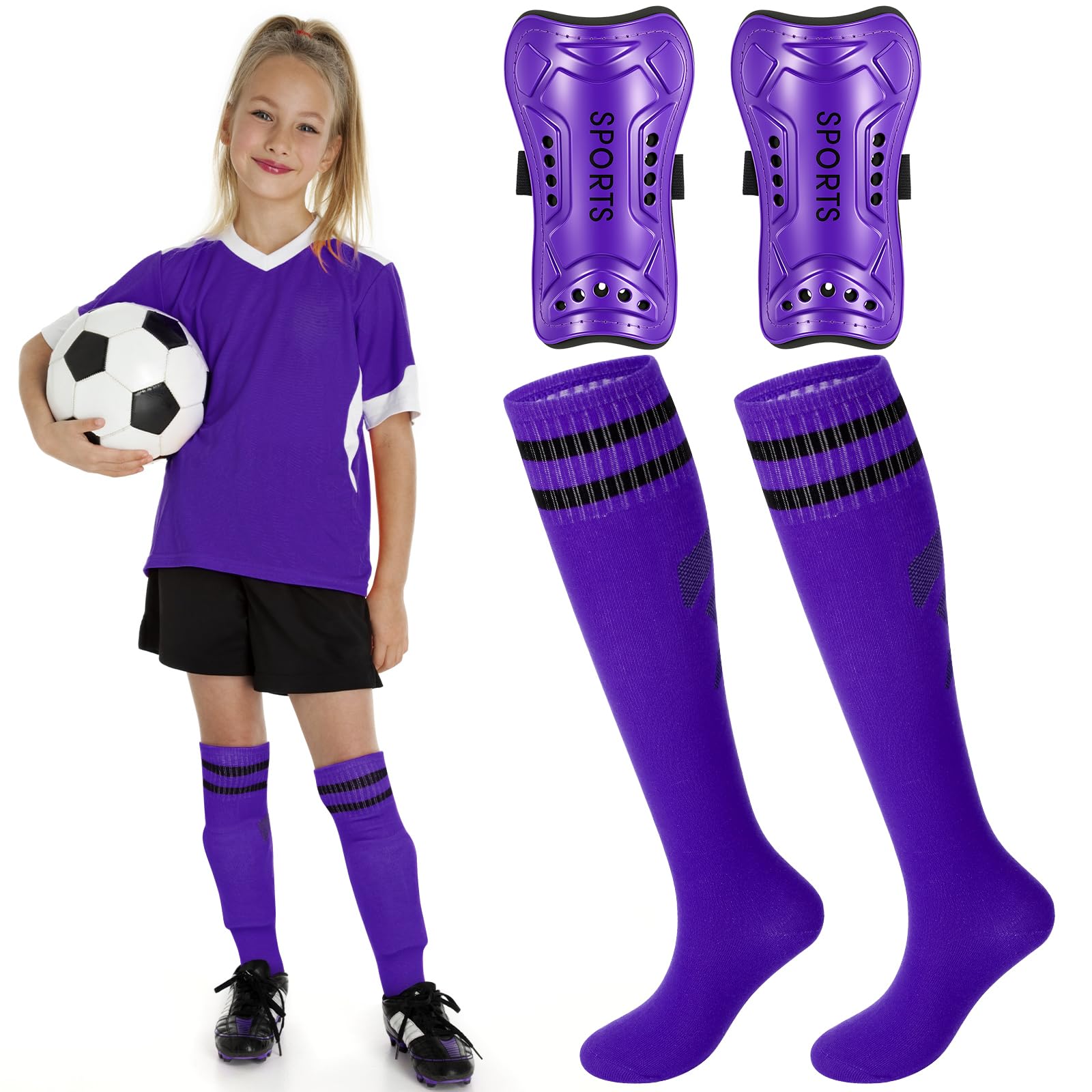 Syhood Soccer Shin Guards and Socks for Toddler Kids Youth, Lightweight Soccer Shin Pads Protective Defender Gear for 3-5, 5-10, 10-15 Years Old Children Teen Boys Girls Sports Game