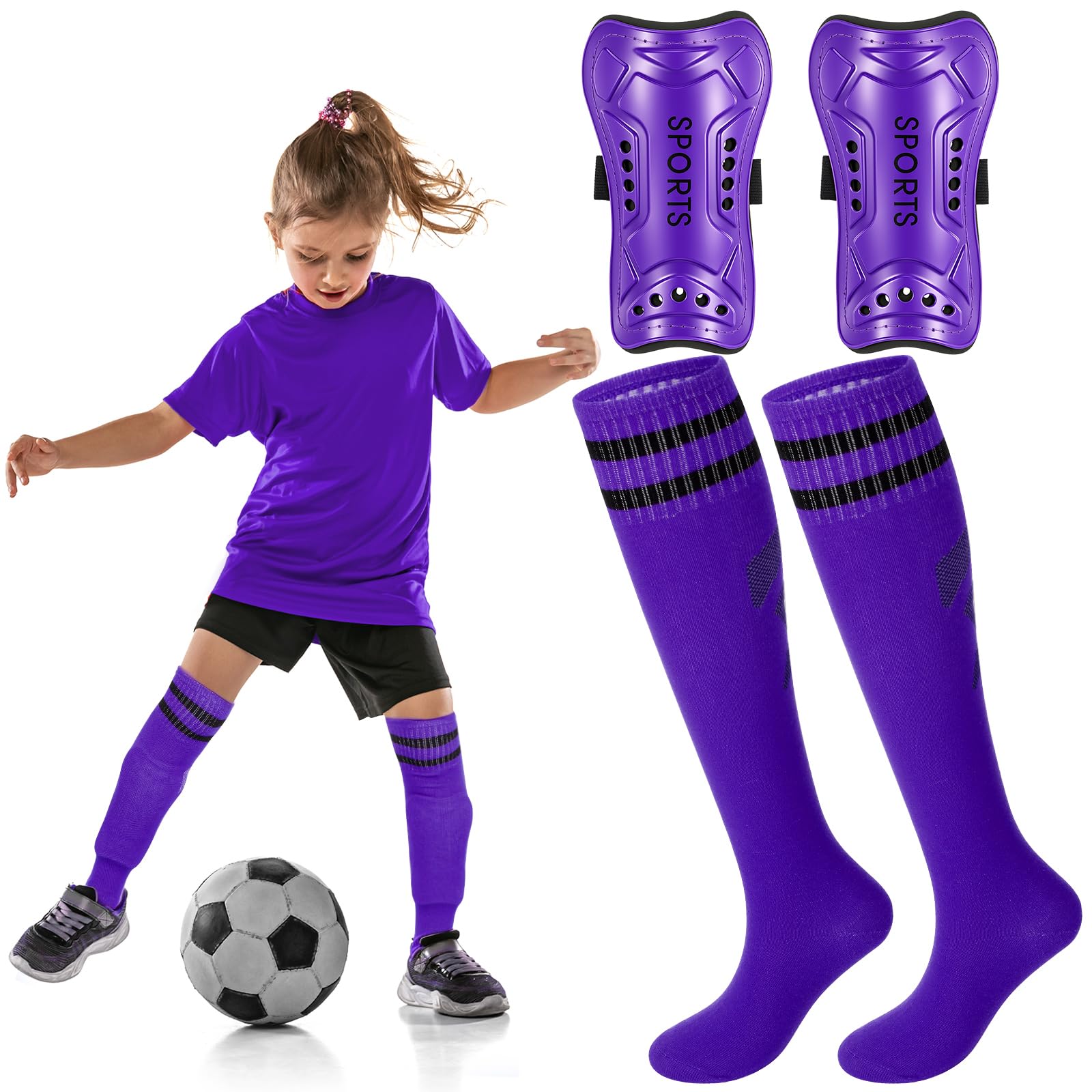 Syhood Soccer Shin Guards and Socks for Toddler Kids Youth, Lightweight Soccer Shin Pads Protective Defender Gear for 3-5, 5-10, 10-15 Years Old Children Teen Boys Girls Sports Game