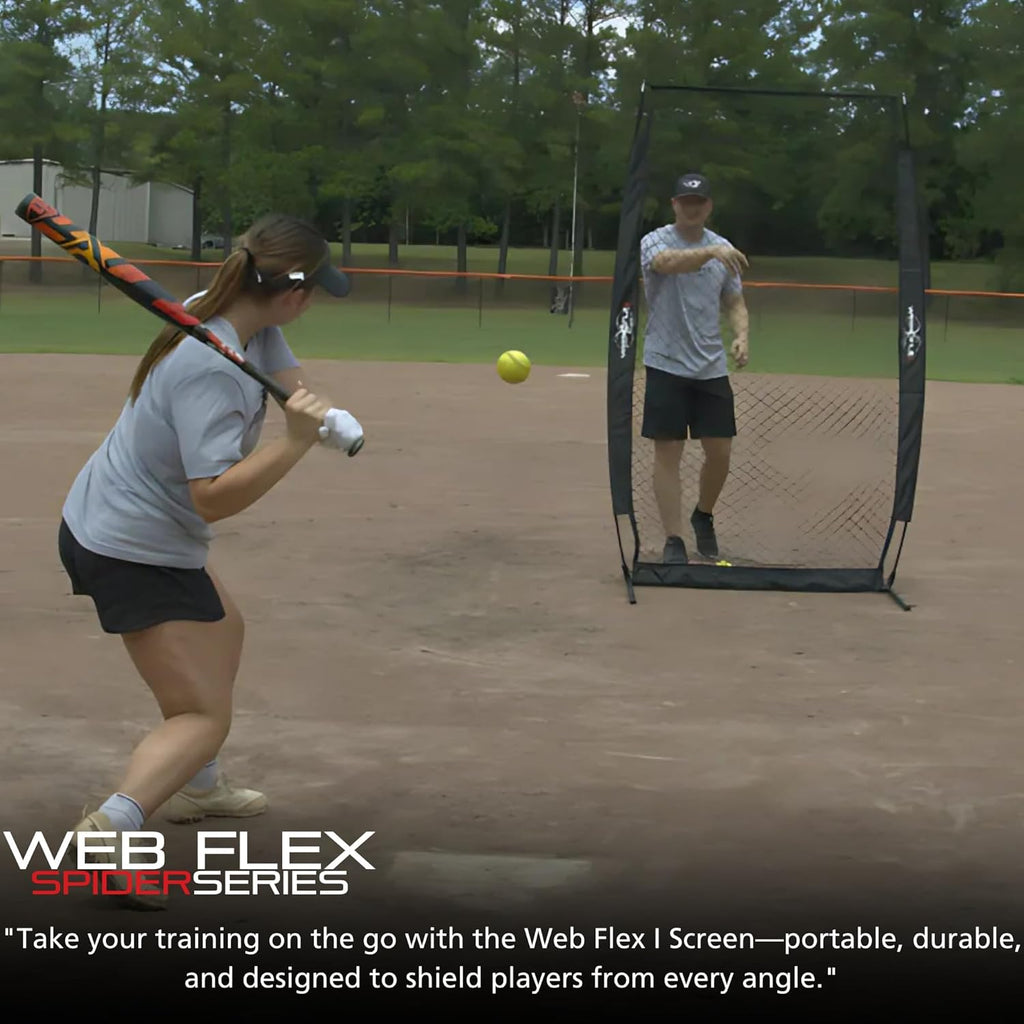 Web Flex® Spider Series Baseball Bundle, 4x7 ft I-Screen & 7x7 ft Field Screen with Metal Frame, Portable Protective Net Set for Baseball & Softball Practice, Pitcher Safety & Fielding Drills