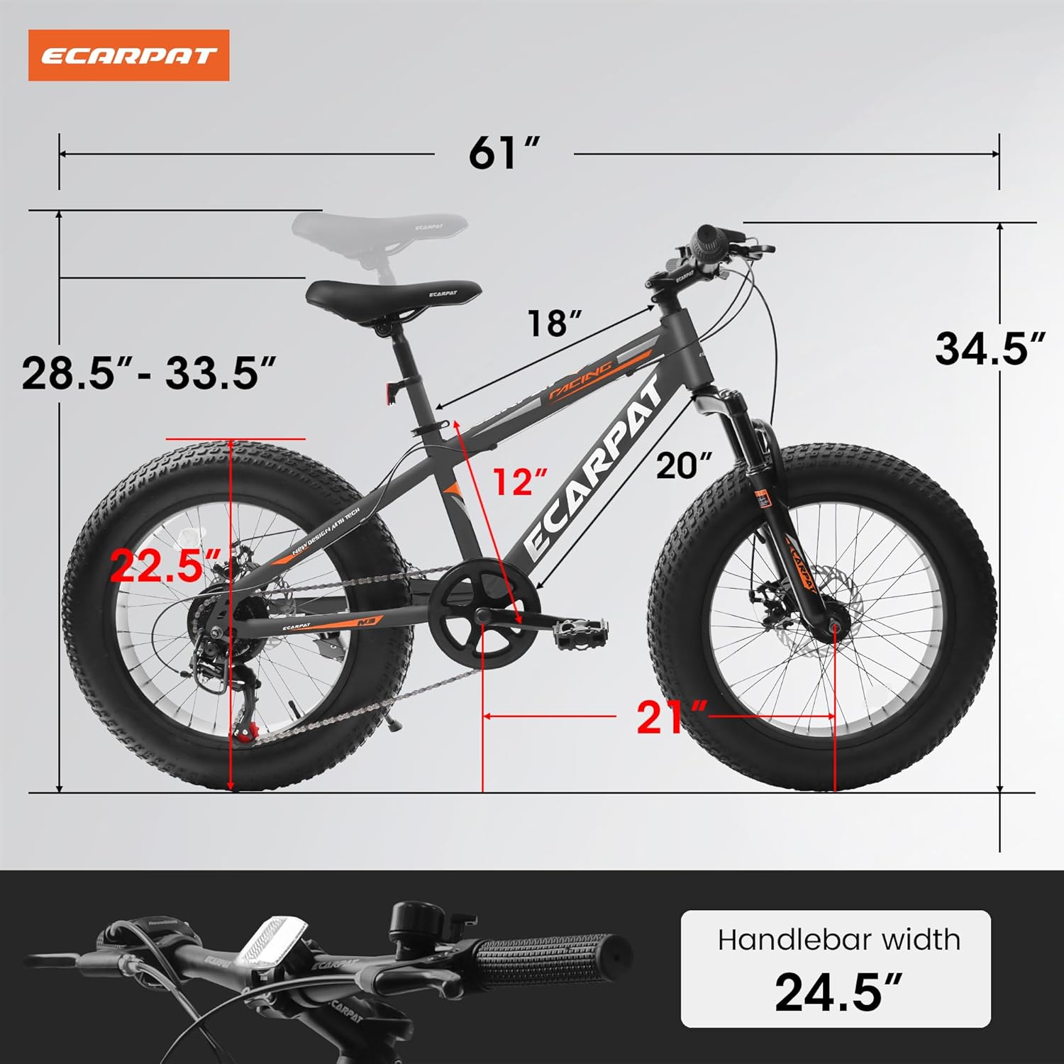 20x4 Inch Fat Tire Mountain Bike,Dual Disc Brakes Suspension Fork, 7-Speed Boys Girls Mountain Bikes, All Terrain Kids Mountain Bikes for Boys and Girls 8-15 Years Old