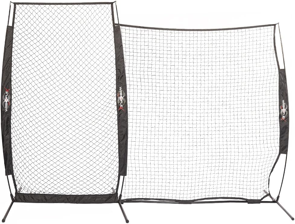 Web Flex® Spider Series Baseball Bundle, 4x7 ft I-Screen & 7x7 ft Field Screen with Metal Frame, Portable Protective Net Set for Baseball & Softball Practice, Pitcher Safety & Fielding Drills