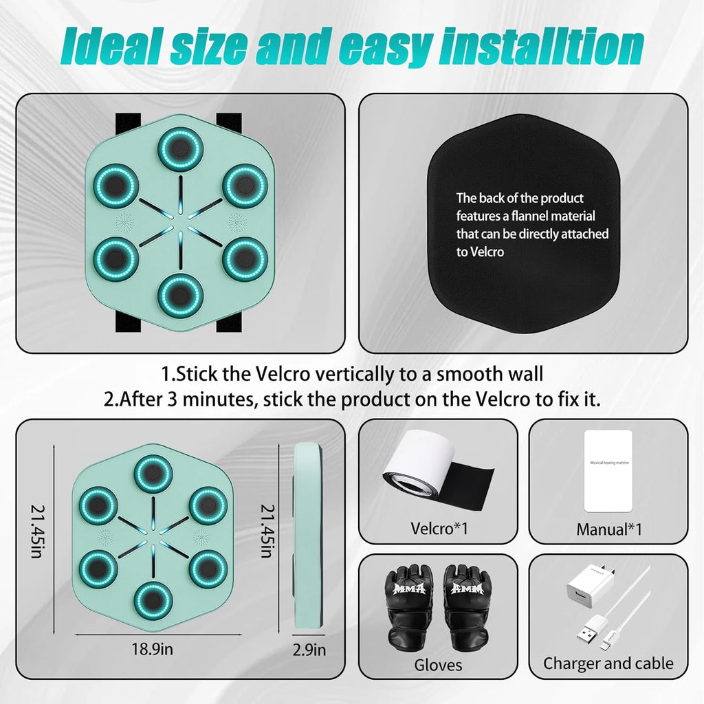 Smart Music Boxing Machine with app,Boxing Machine with Rhythm-Syncing Music and Lights，Wall-Mounted Interactive Punching Machine for Home and Gym Fitness.