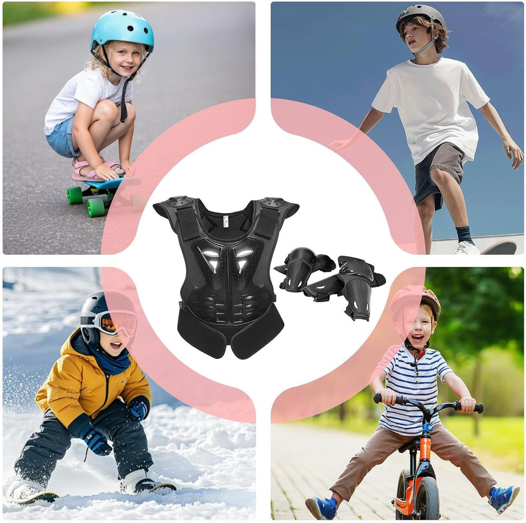 Motocross Gear - Thoracic Protector with Knee and Elbow Protectors | Motorcycle Riding Gear for Boys and Girls 8-15 Years Old Motorcycle Bike Ski Skating