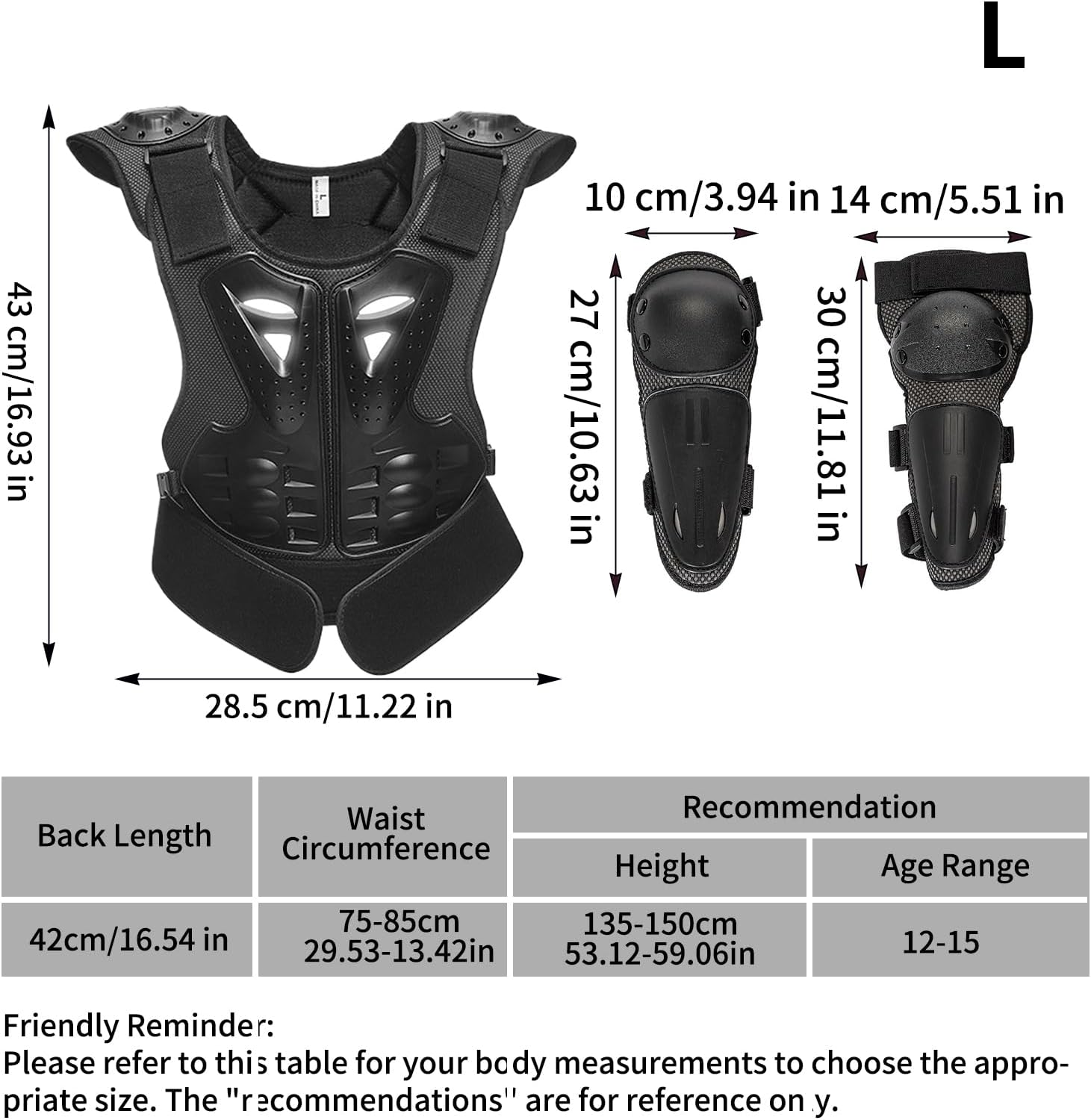Motocross Gear - Thoracic Protector with Knee and Elbow Protectors | Motorcycle Riding Gear for Boys and Girls 8-15 Years Old Motorcycle Bike Ski Skating