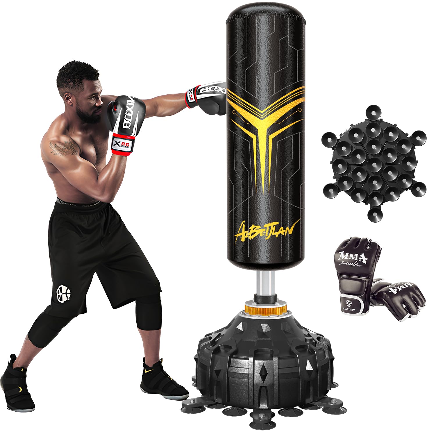 Freestanding Punching Bag,with Boxing Gloves Heavy Boxing Bag with Suction Cup Base for Adult - Boxing Training Equipment Kickboxing Bags for Training MMA Muay Thai Fitness Home Gym