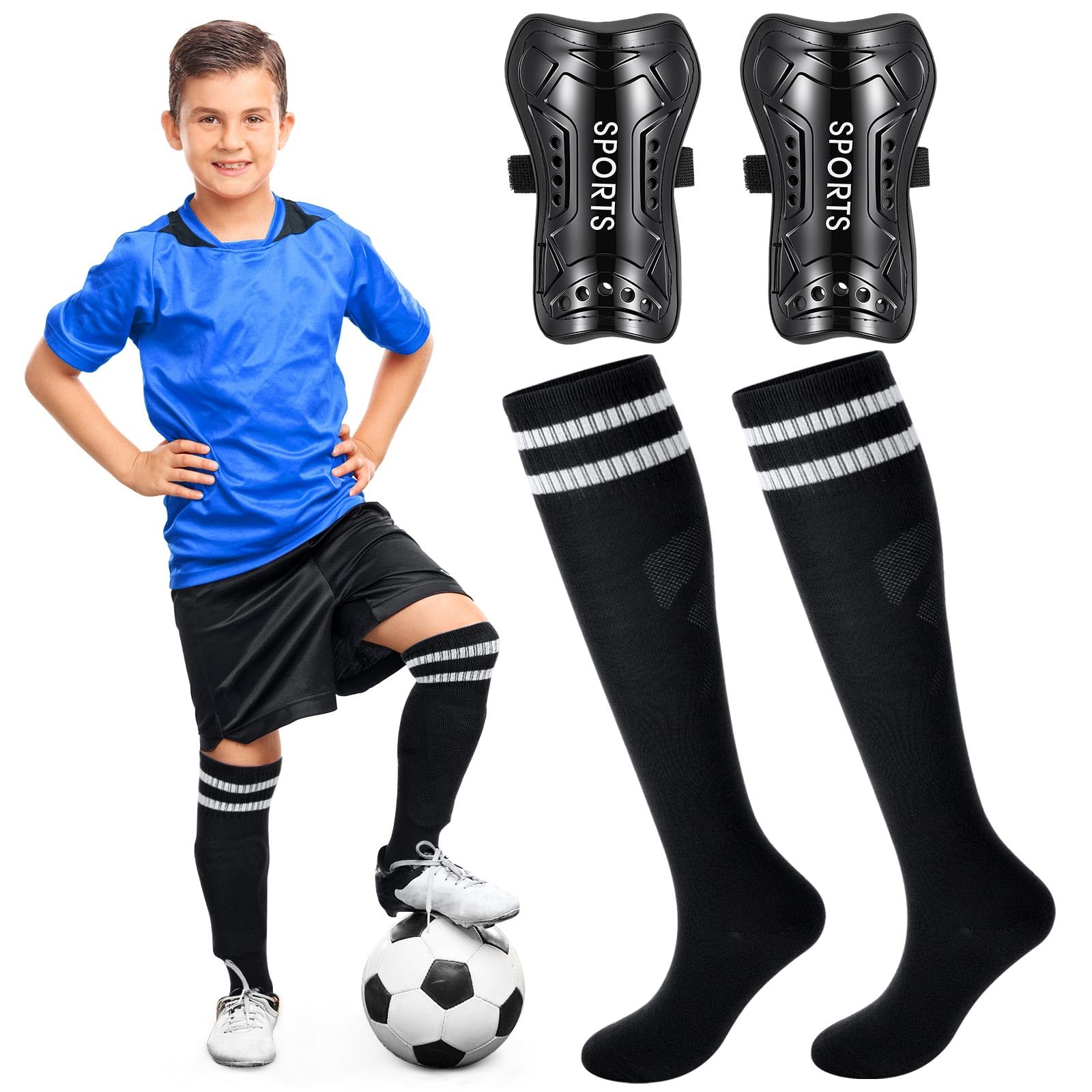 Syhood Soccer Shin Guards and Socks for Toddler Kids Youth, Lightweight Soccer Shin Pads Protective Defender Gear for 3-5, 5-10, 10-15 Years Old Children Teen Boys Girls Sports Game