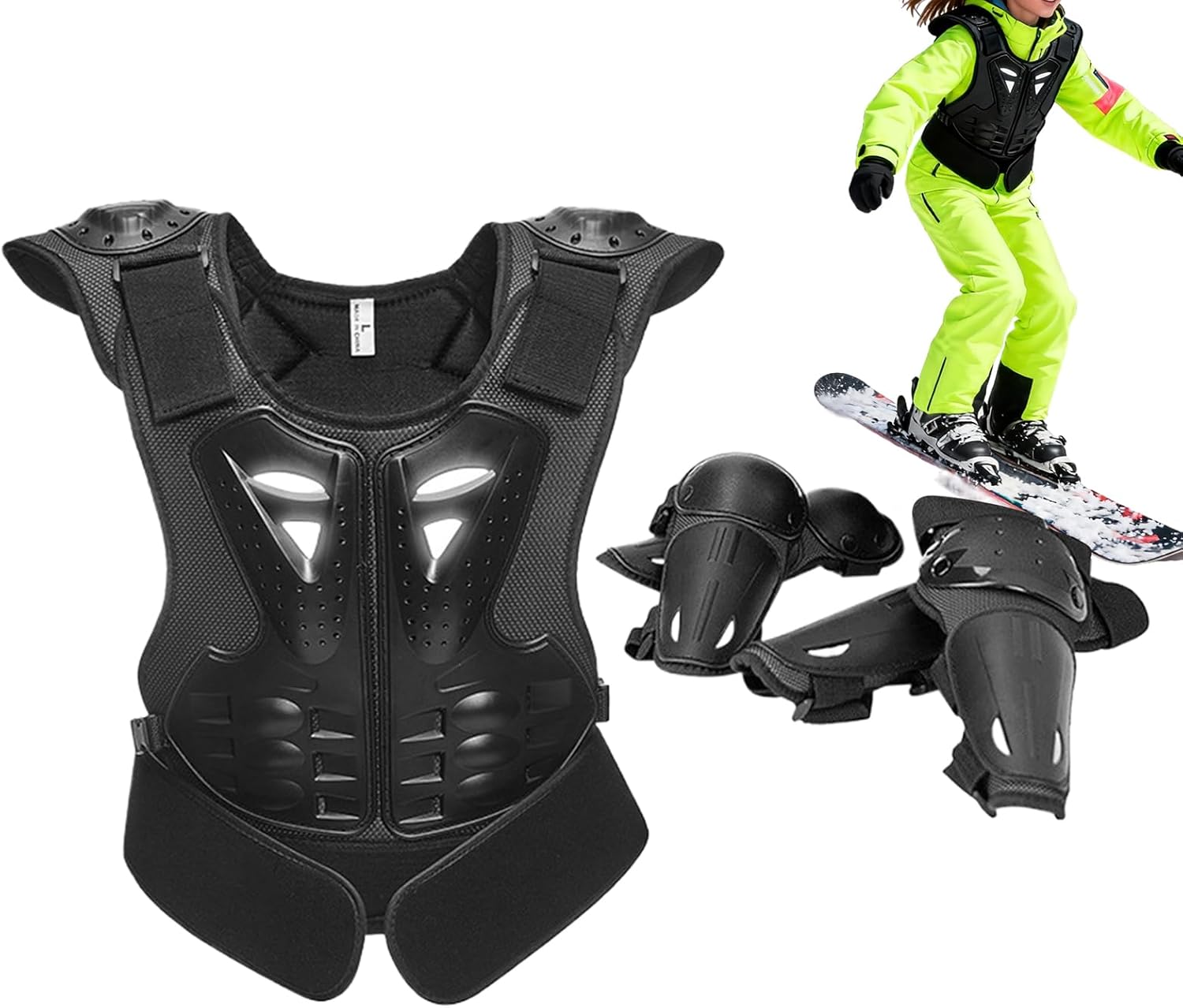 Motocross Gear - Thoracic Protector with Knee and Elbow Protectors | Motorcycle Riding Gear for Boys and Girls 8-15 Years Old Motorcycle Bike Ski Skating