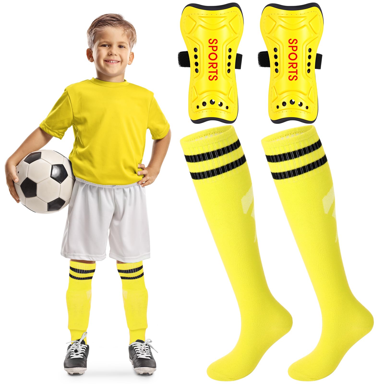 Syhood Soccer Shin Guards and Socks for Toddler Kids Youth, Lightweight Soccer Shin Pads Protective Defender Gear for 3-5, 5-10, 10-15 Years Old Children Teen Boys Girls Sports Game