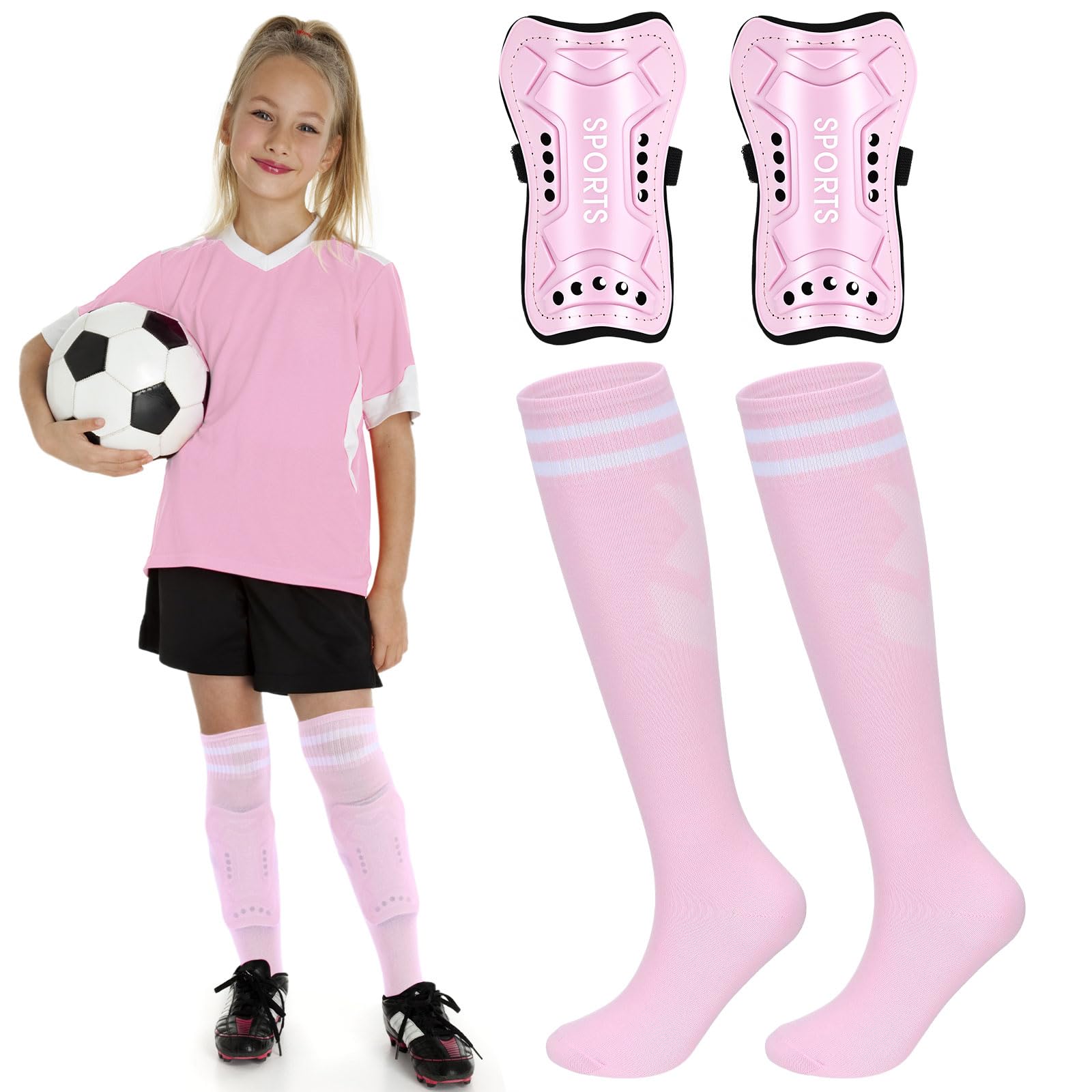 Syhood Soccer Shin Guards and Socks for Toddler Kids Youth, Lightweight Soccer Shin Pads Protective Defender Gear for 3-5, 5-10, 10-15 Years Old Children Teen Boys Girls Sports Game