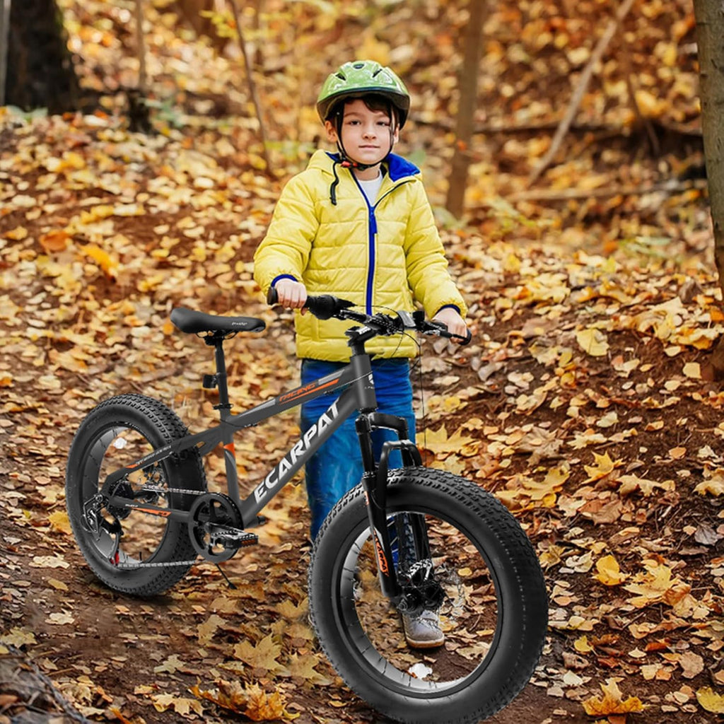20x4 Inch Fat Tire Mountain Bike,Dual Disc Brakes Suspension Fork, 7-Speed Boys Girls Mountain Bikes, All Terrain Kids Mountain Bikes for Boys and Girls 8-15 Years Old