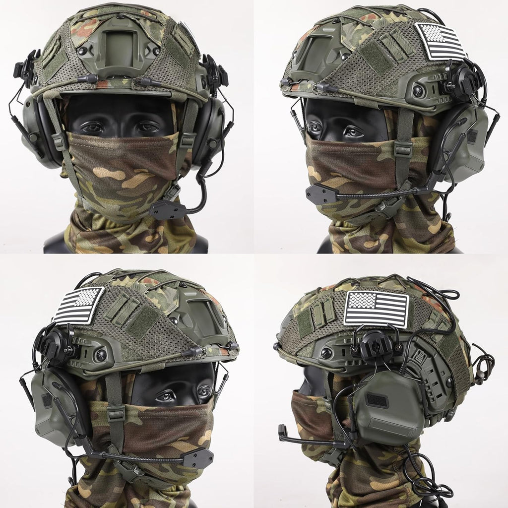 Tactical Helmet with Headset,Adjustable Helmet with Helmet Cover and Fcae Mask for Cosplay Military Tactical Airsoft Gear
