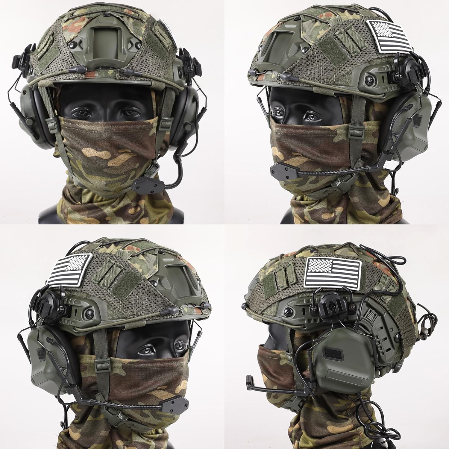Tactical Helmet with Headset,Adjustable Helmet with Helmet Cover and Fcae Mask for Cosplay Military Tactical Airsoft Gear