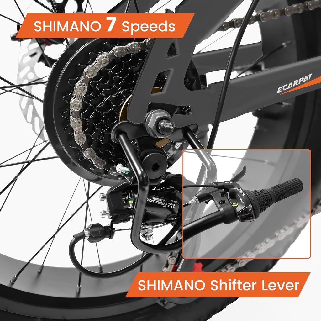 20x4 Inch Fat Tire Mountain Bike,Dual Disc Brakes Suspension Fork, 7-Speed Boys Girls Mountain Bikes, All Terrain Kids Mountain Bikes for Boys and Girls 8-15 Years Old