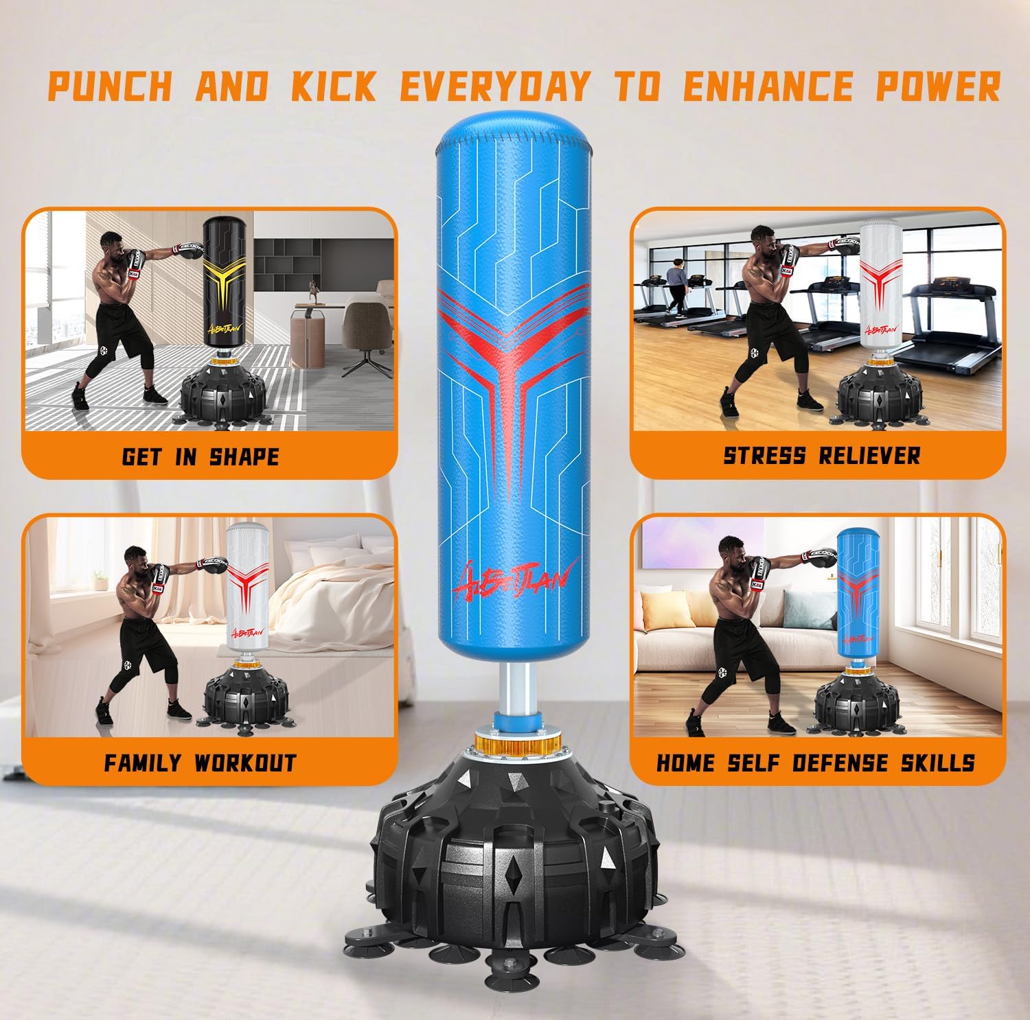 Freestanding Punching Bag,with Boxing Gloves Heavy Boxing Bag with Suction Cup Base for Adult - Boxing Training Equipment Kickboxing Bags for Training MMA Muay Thai Fitness Home Gym