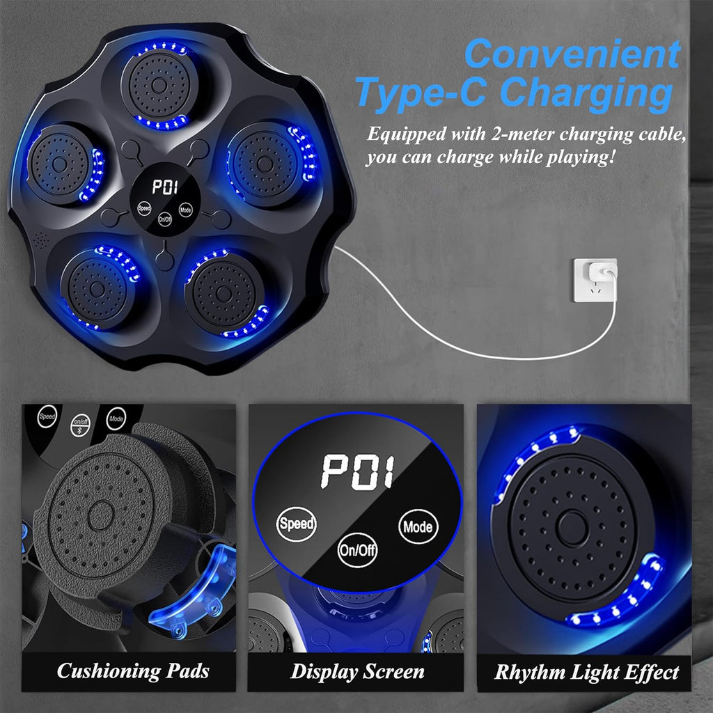 Music Boxing Machine, Smart Bluetooth Music Punching Machine with Gloves, Large Size Wall Mounted Electronic Boxing Target for Adults Kids, 9 Modes & 9 Speeds